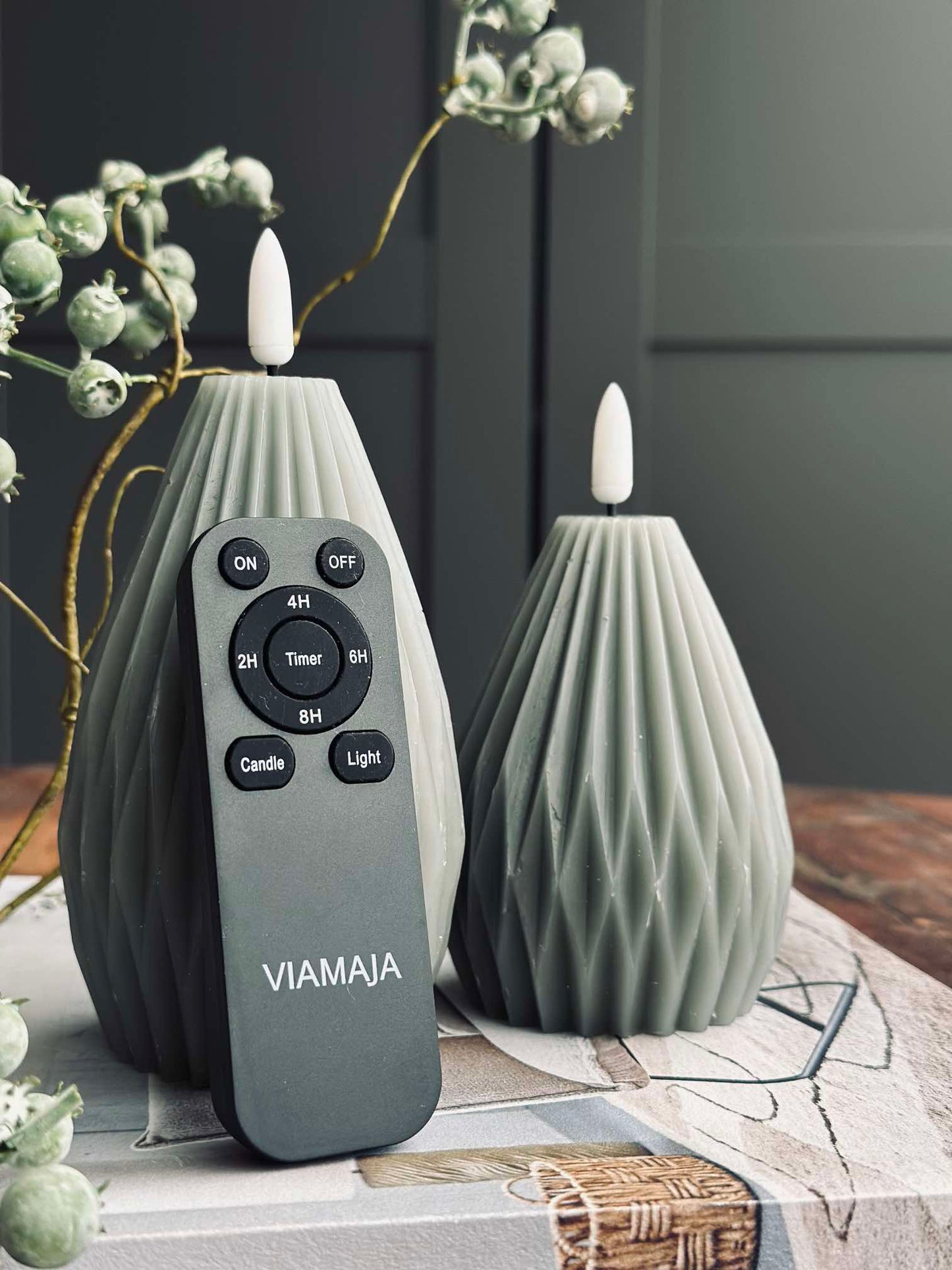LED Bloklys / Riller – 2 stk grå/grøn