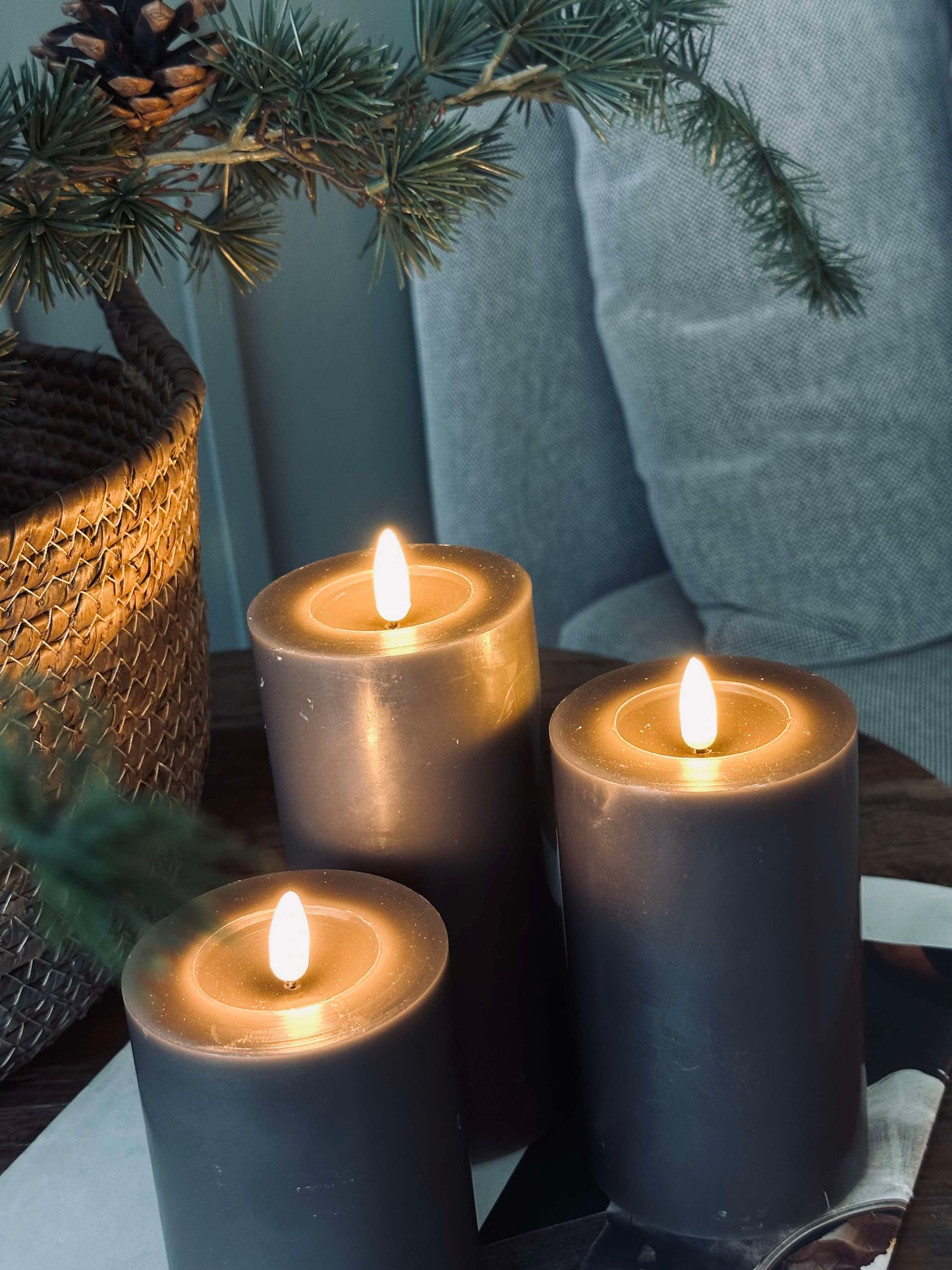 LED Bloklys / Grå – 3 stk bloklys