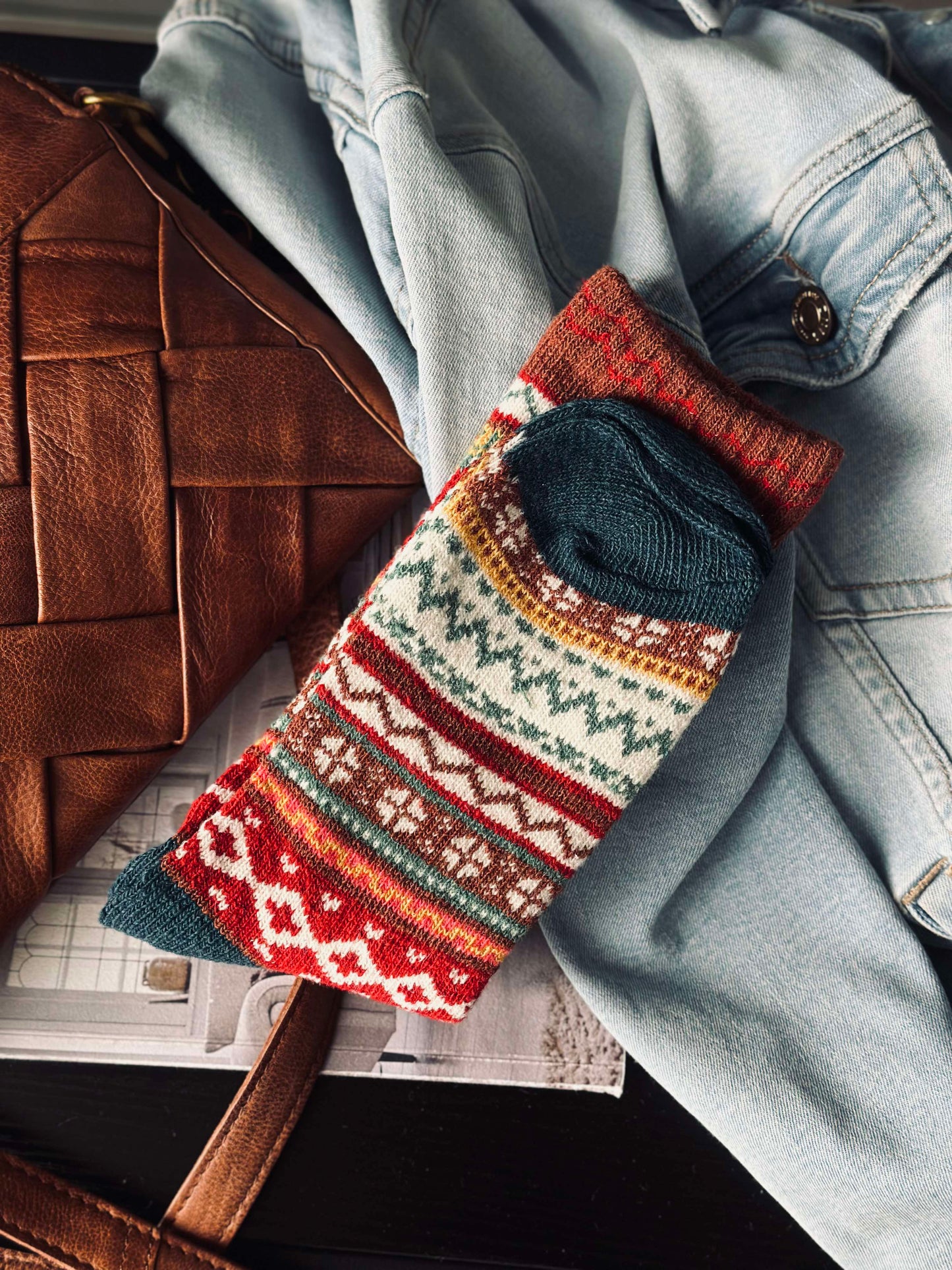 Strømper i flotte farver - Rød mix