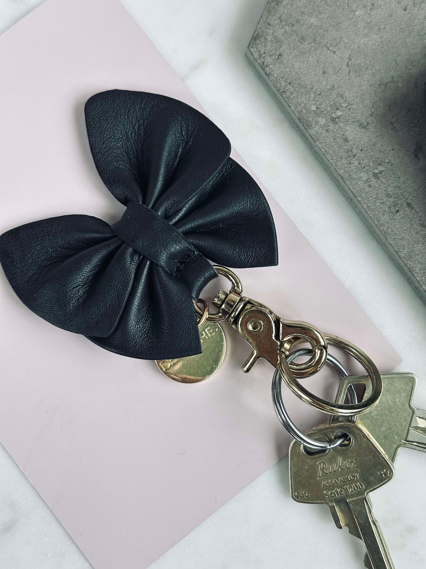 Nøglering Sløjfe - Black leather
