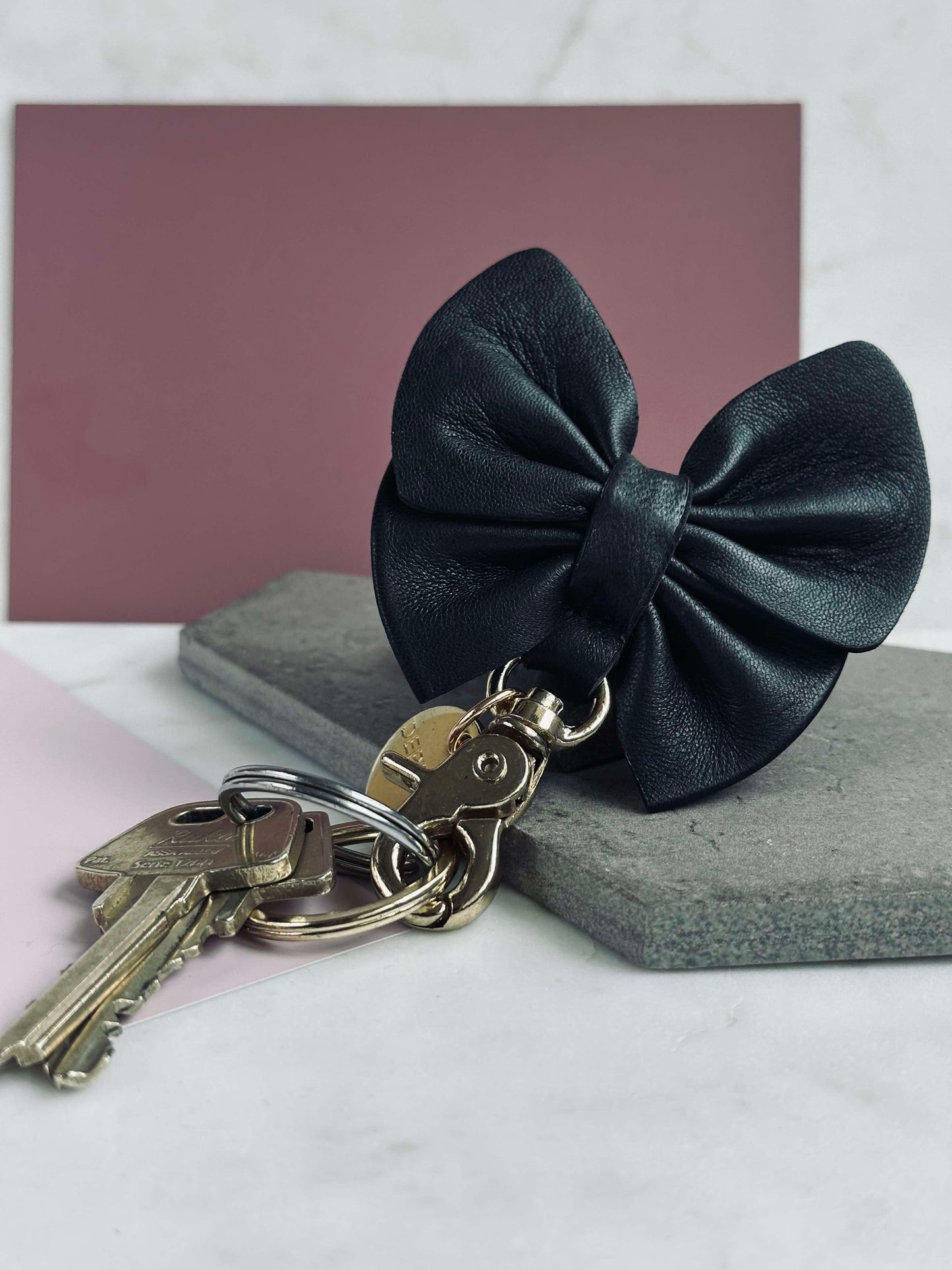 Nøglering Sløjfe - Black leather