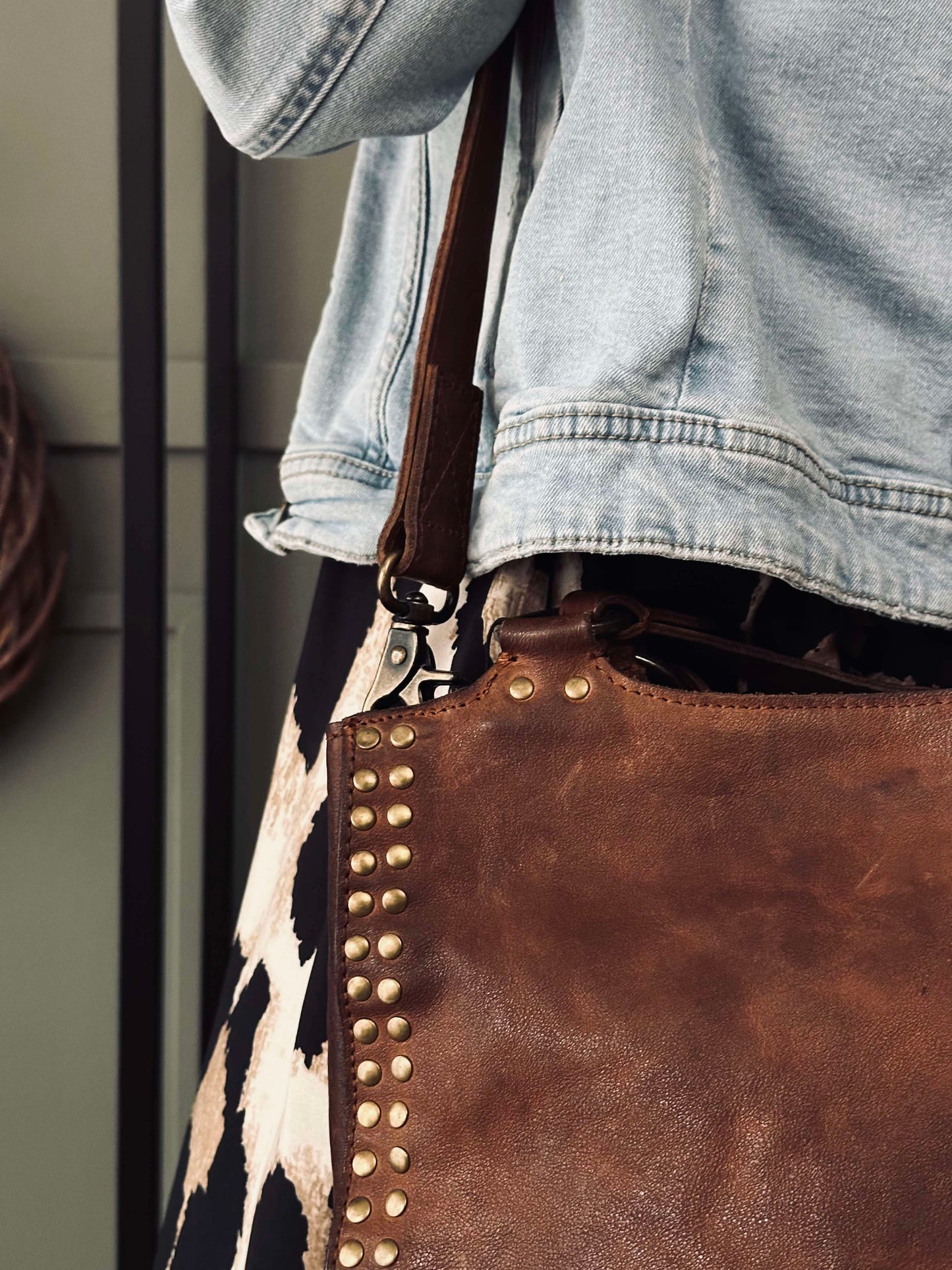 Arbejdstaske med nitter - Vintage cognac