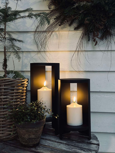 Lanterne med LED bloklys - H 28cm
