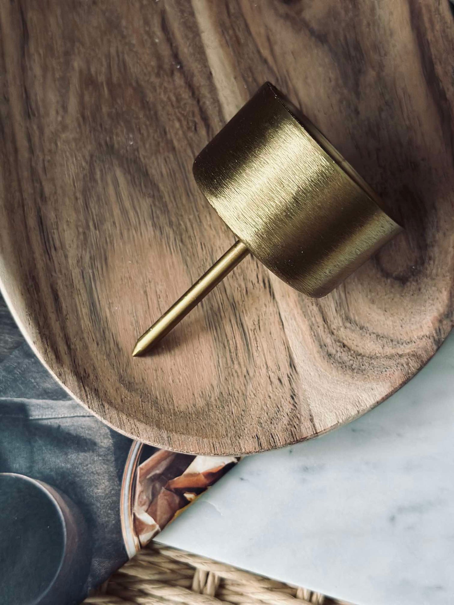 Lysholder m. spyd til bloklys - Guld 1 Stk