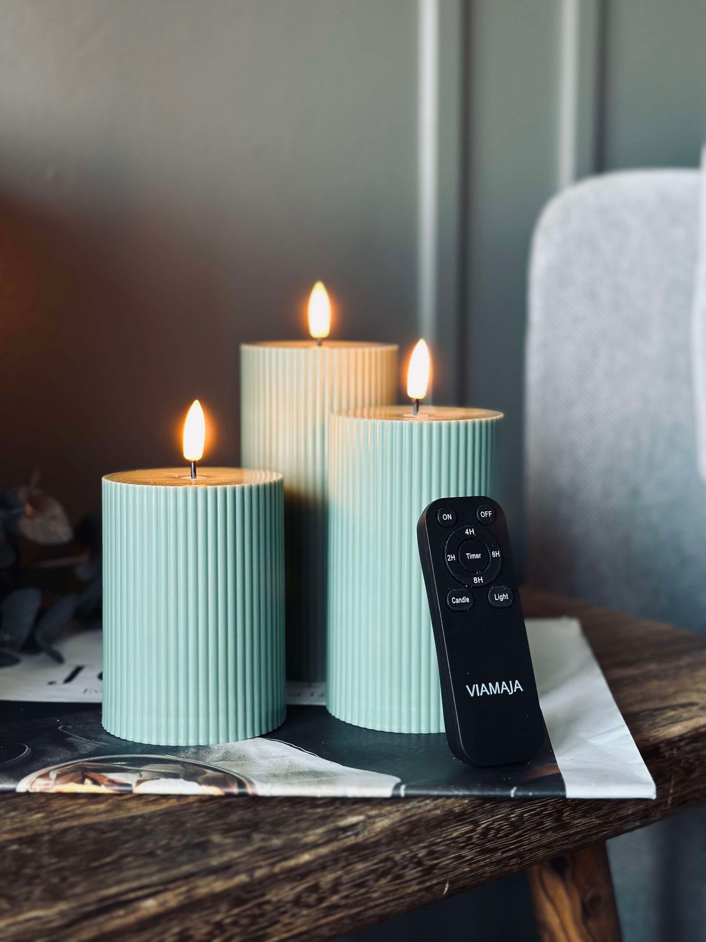 LED udendørs Bloklys med riller - Sæt af 3 stk - Grøn