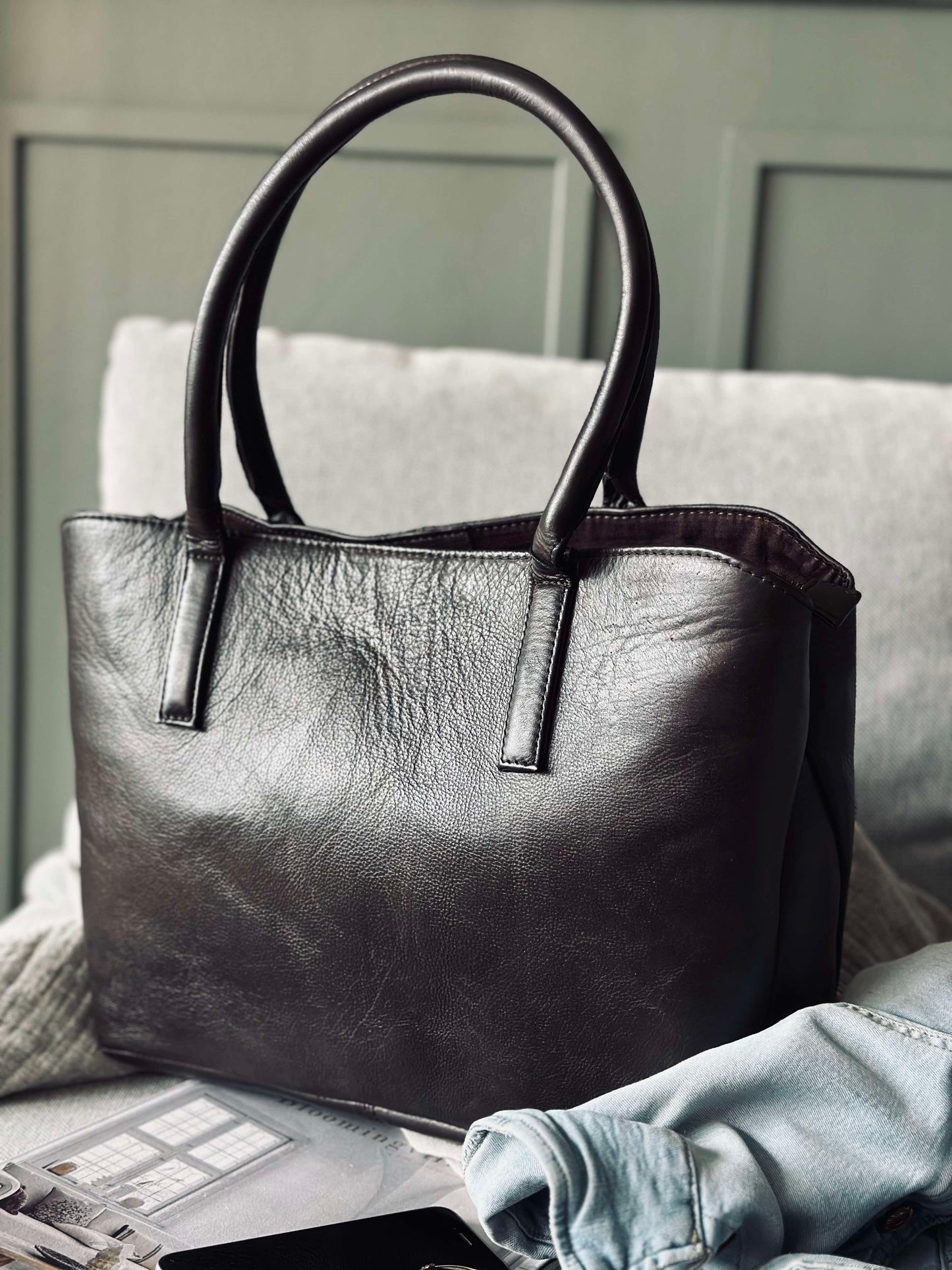 Arbejdstaske / shopper Brown  – Soft leather