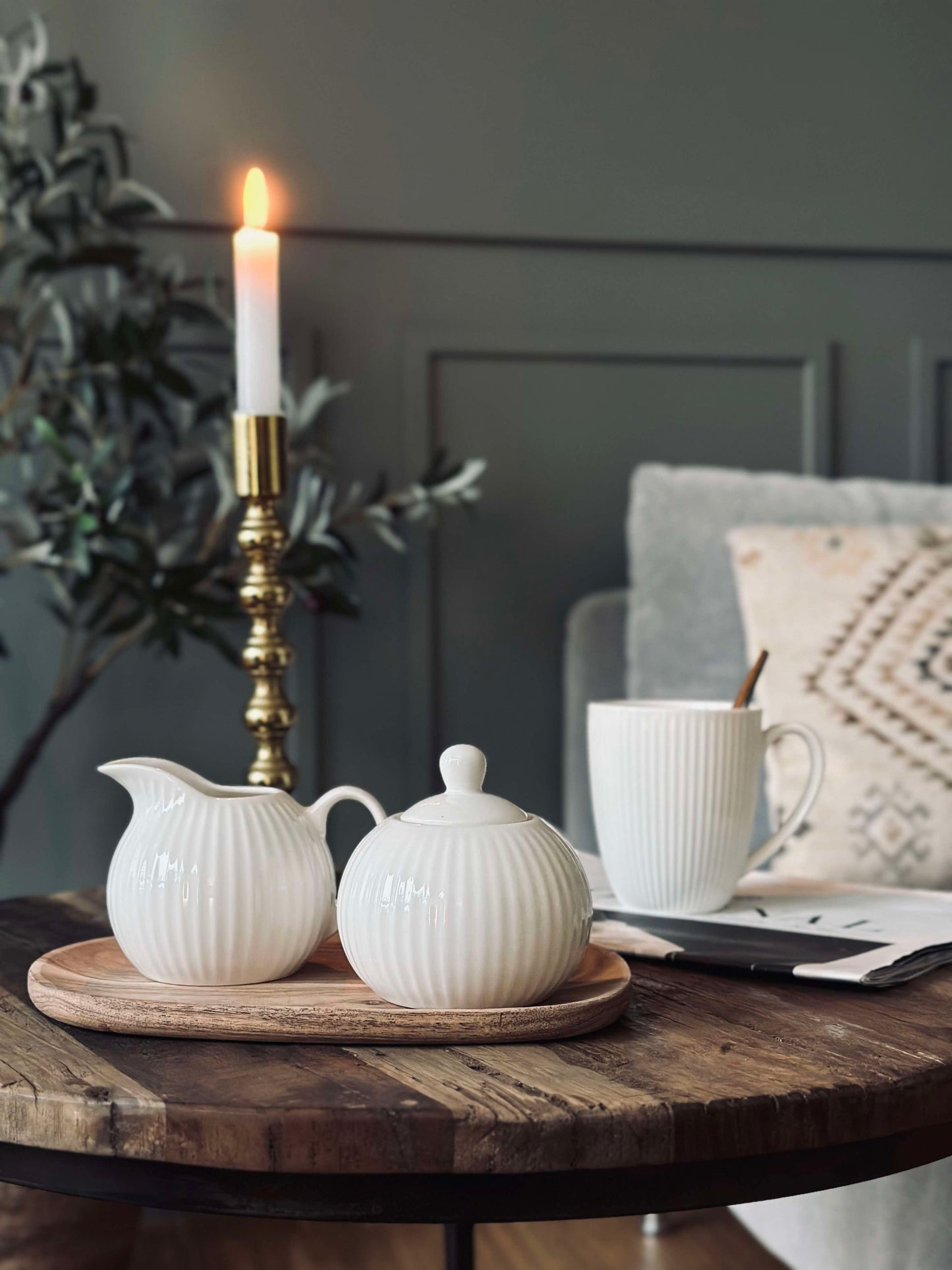 Sukkerskål Riflet - Porcelæn