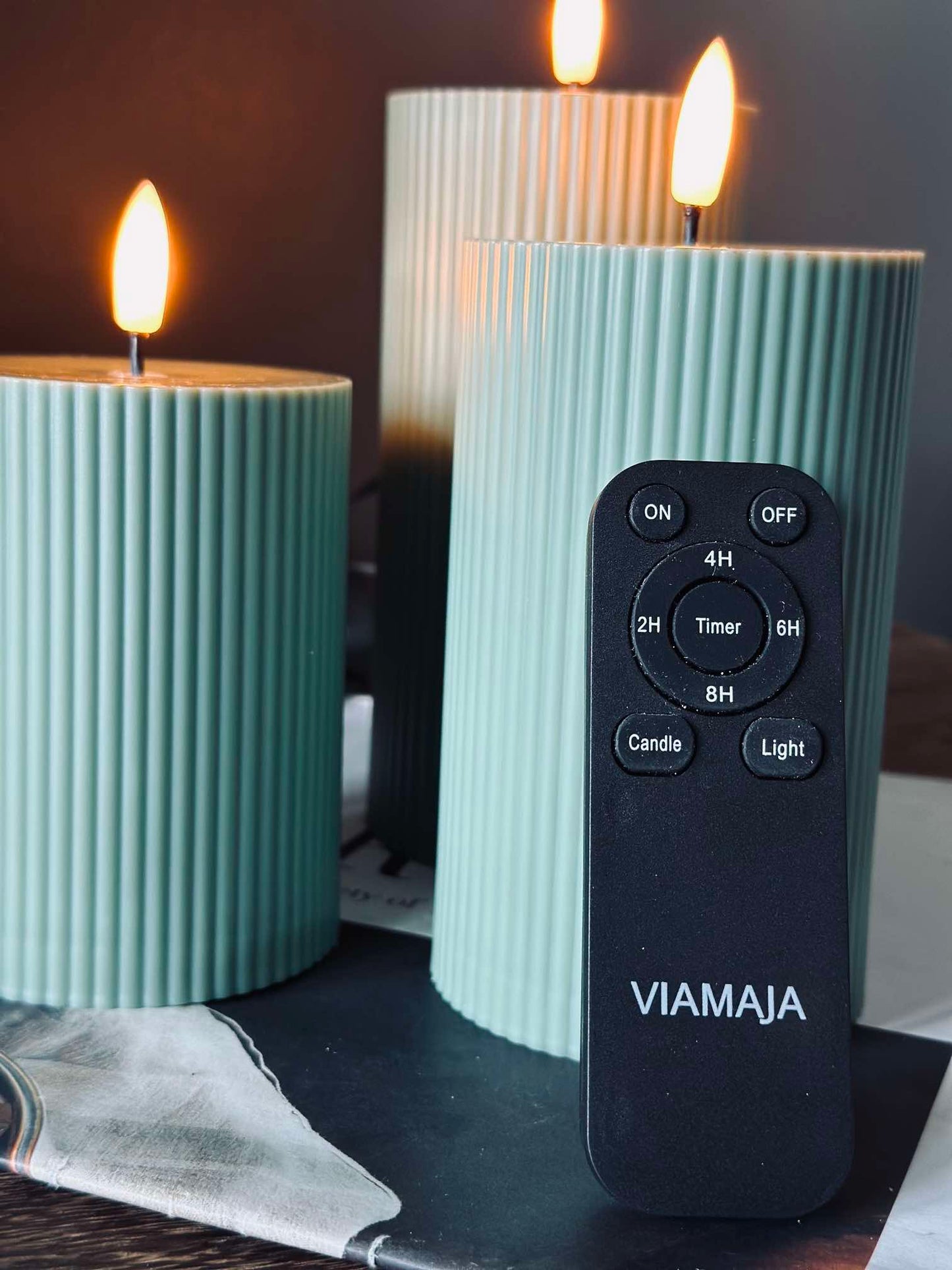 LED udendørs Bloklys med riller - Sæt af 3 stk - Grøn
