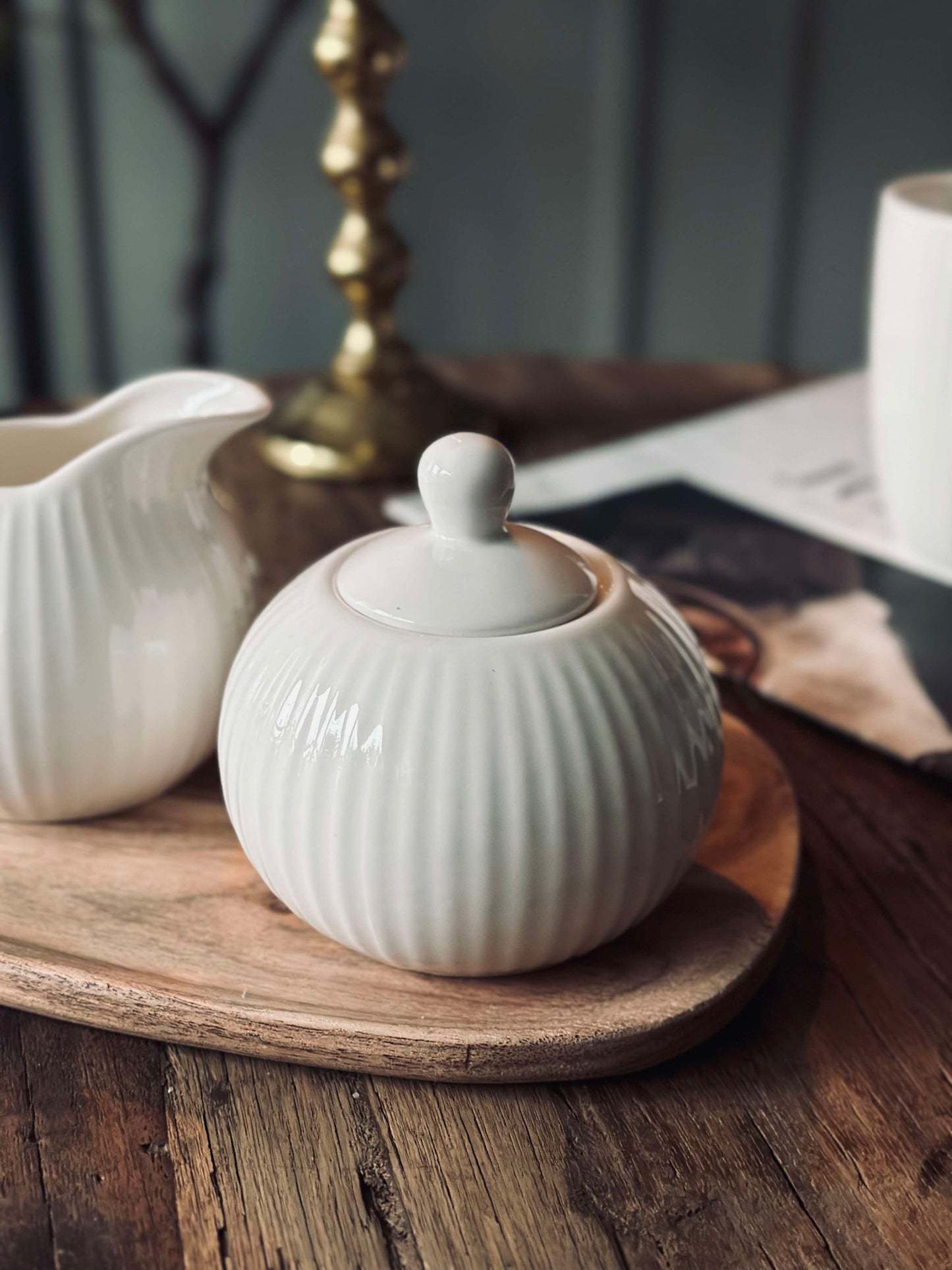 Sukkerskål Riflet - Porcelæn