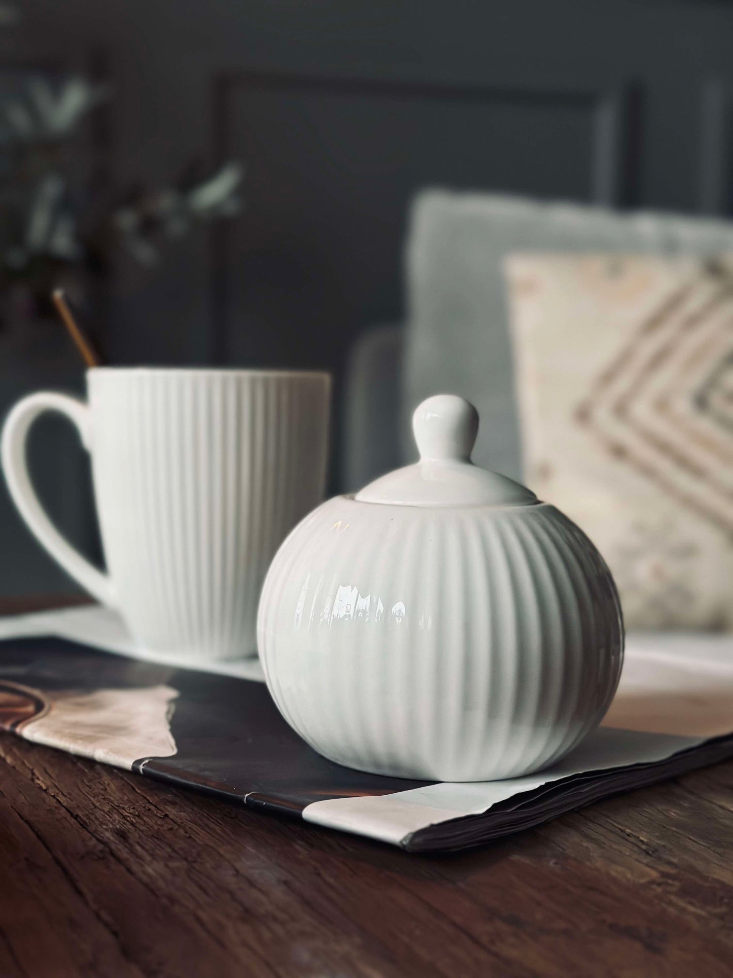 Sukkerskål Riflet - Porcelæn