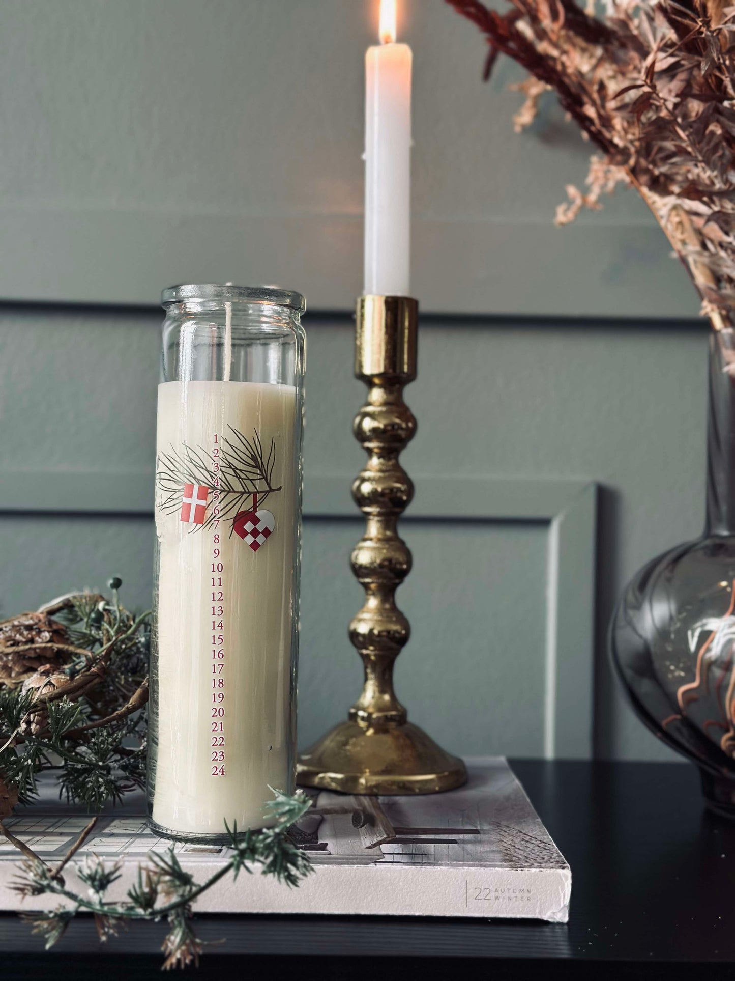 Kalenderlys i glas - Dansk Jul