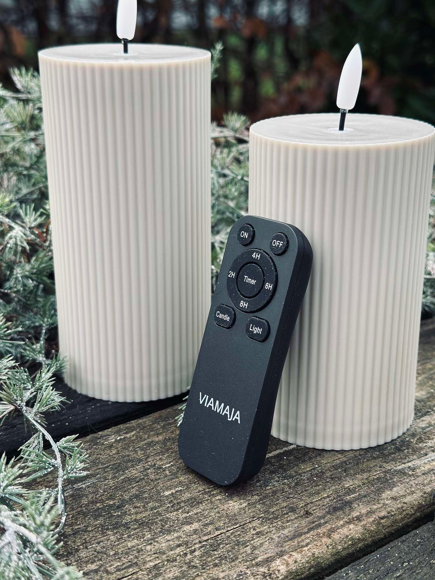 LED udendørs Bloklys med riller - Sæt af 3 stk - Sand