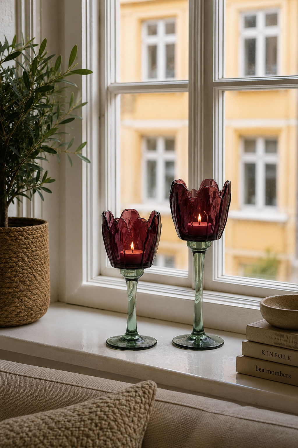 Lysestage flower - Vinrød / grøn