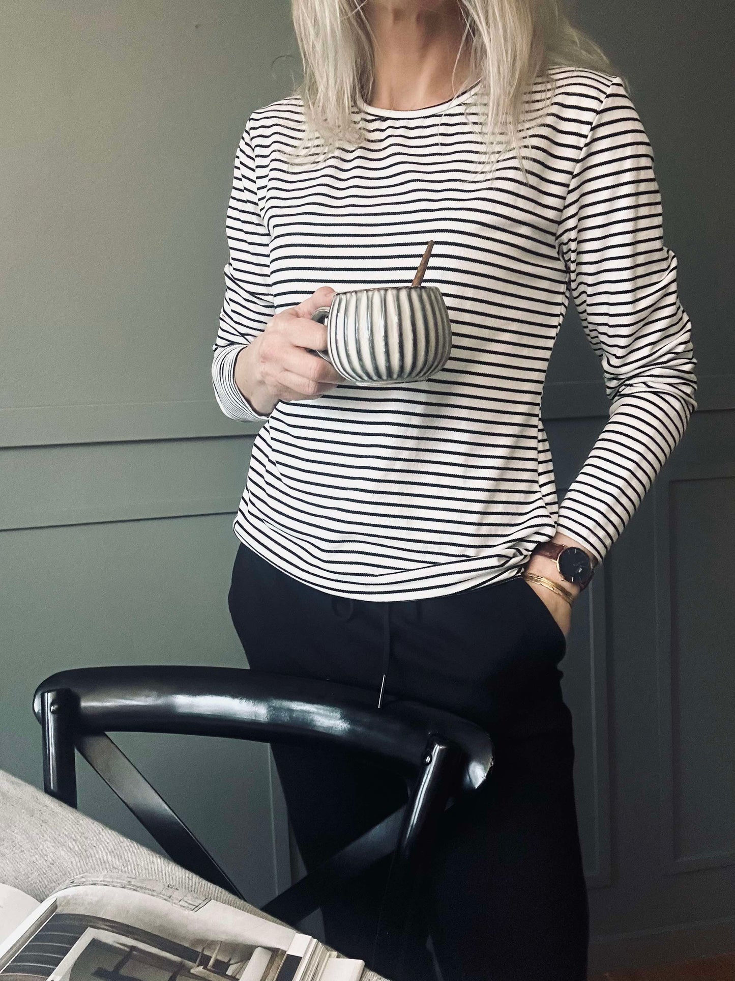 Bluse Christel strib - Black / Creme