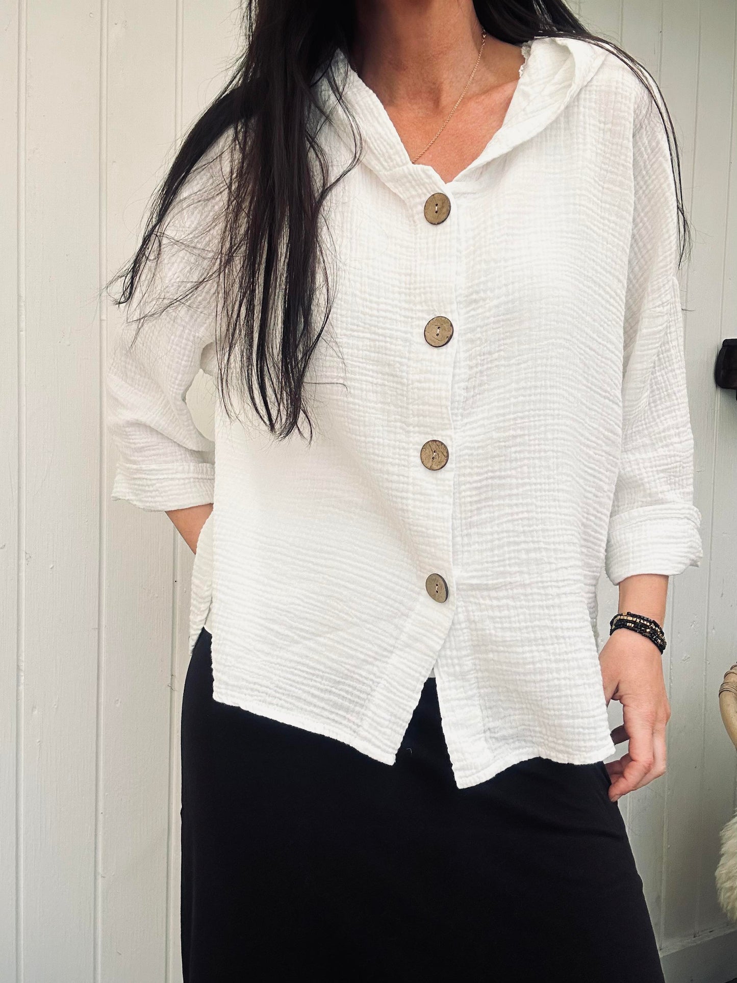 Cardigan i let vaflet bomuld - White