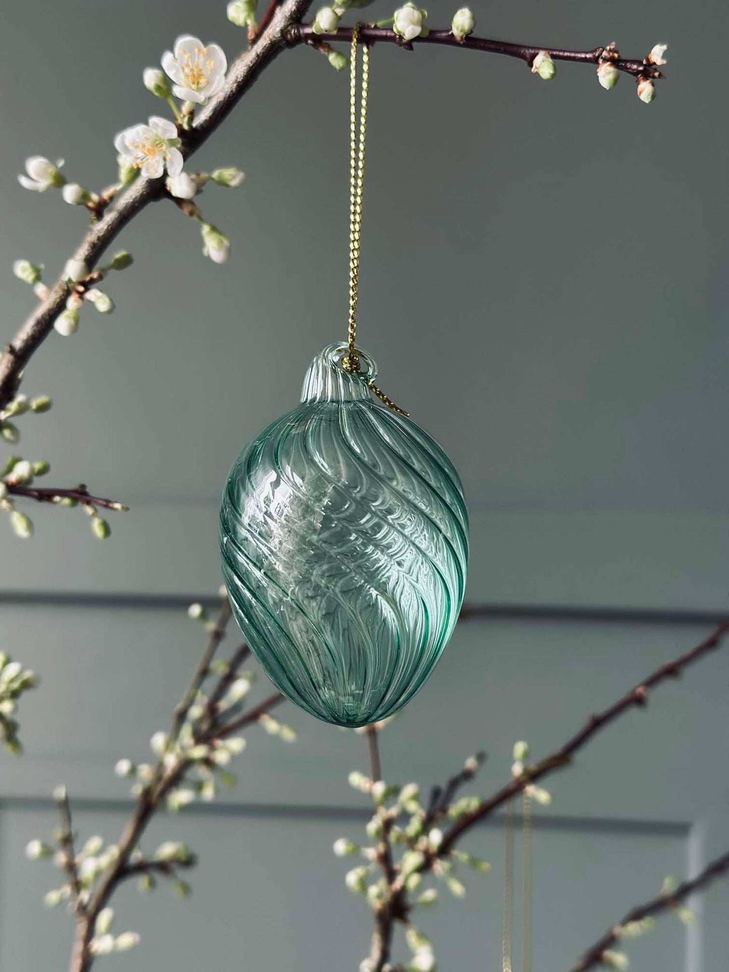 Ophæng Æg i glas m. striber - 3 stk. Grøn