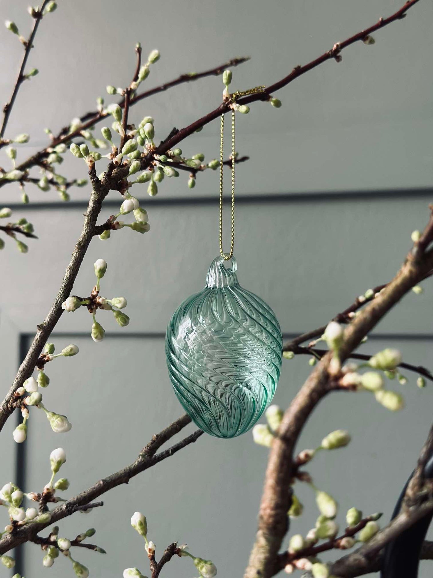 Ophæng Æg i glas m. striber - 3 stk. Grøn