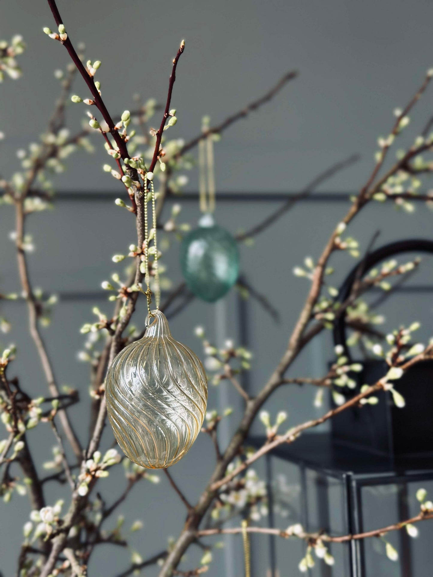 Ophæng Æg i glas m. striber - 3 stk. - Gul