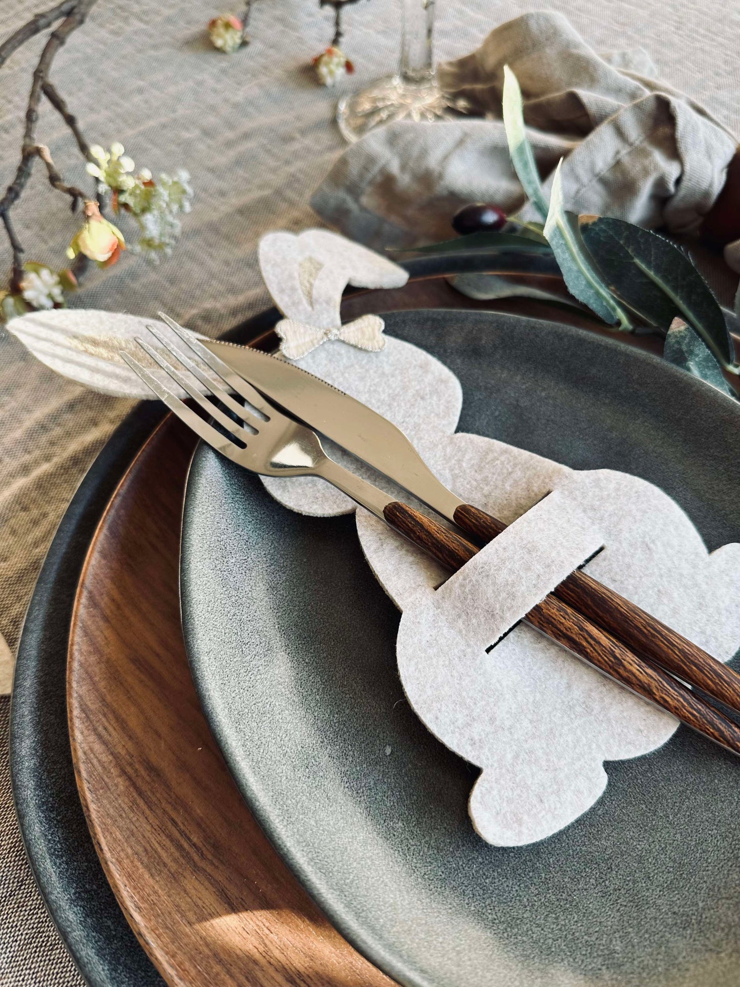 Bestikholder kanin Beige- Sæt med 4 stk