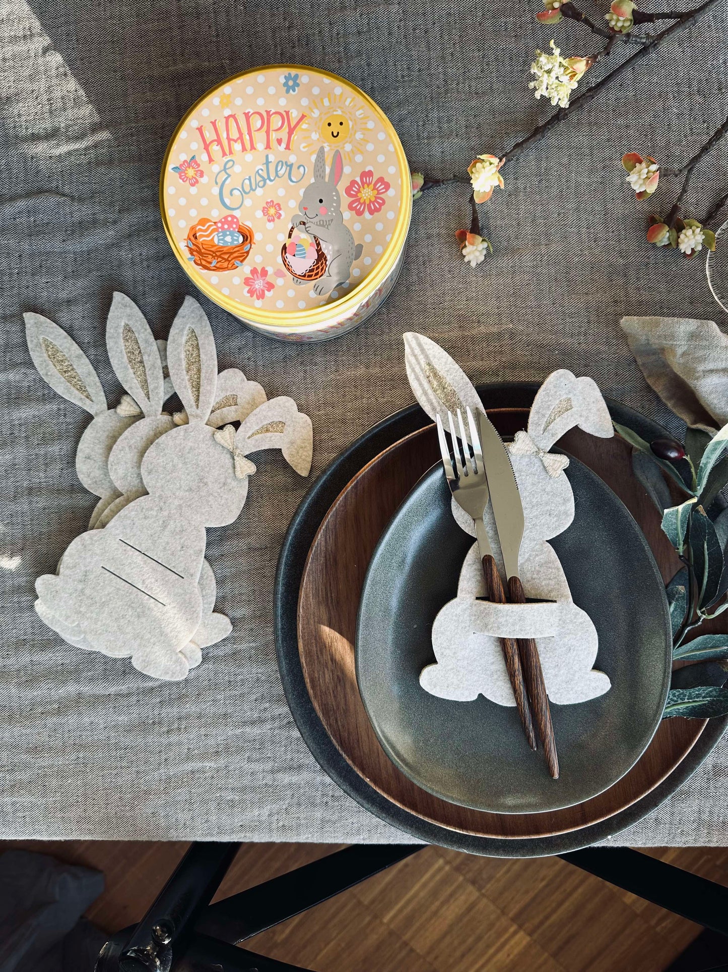 Bestikholder kanin Beige- Sæt med 4 stk