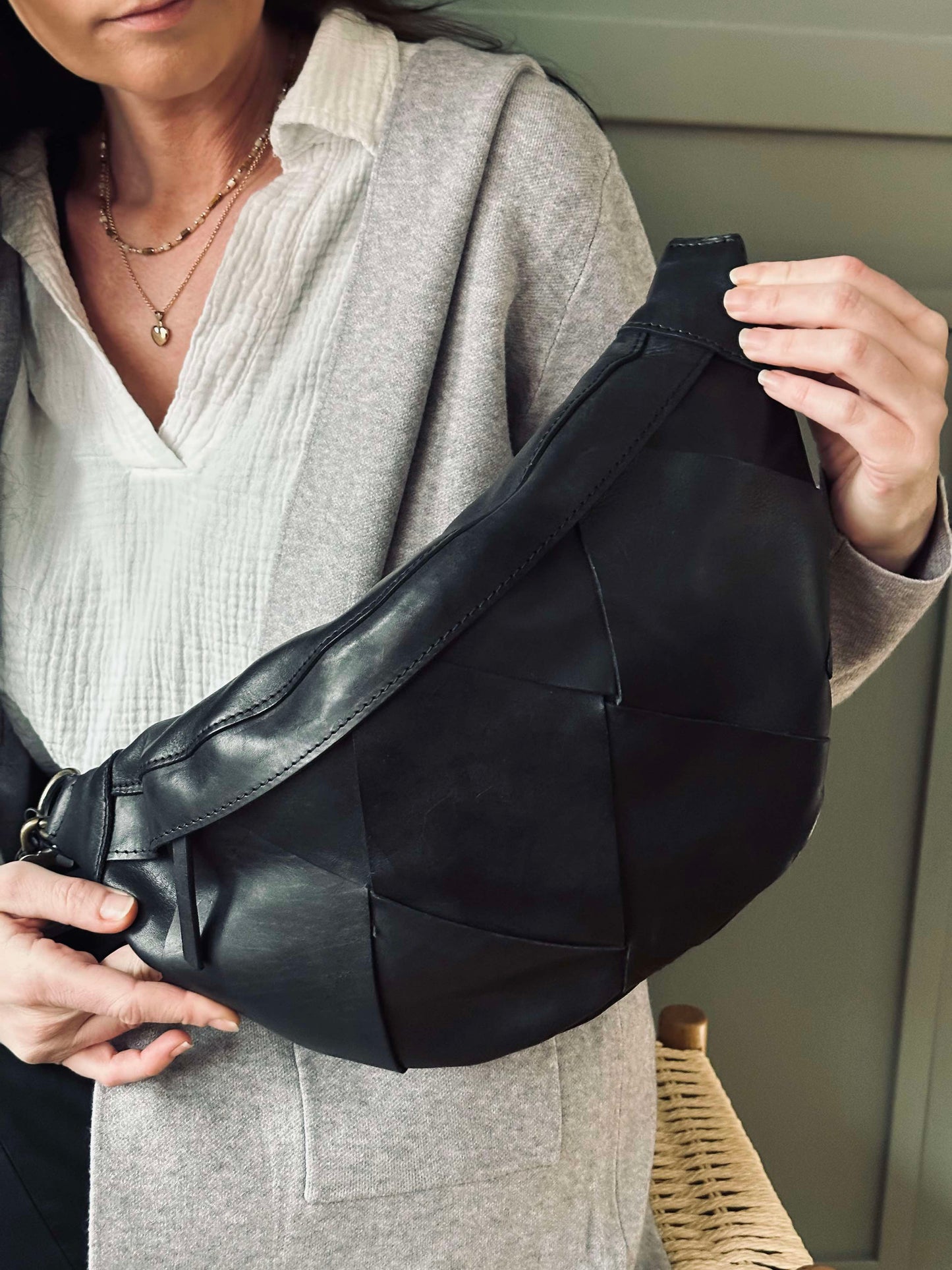 Eksklusiv håndflettet bumbag - Black