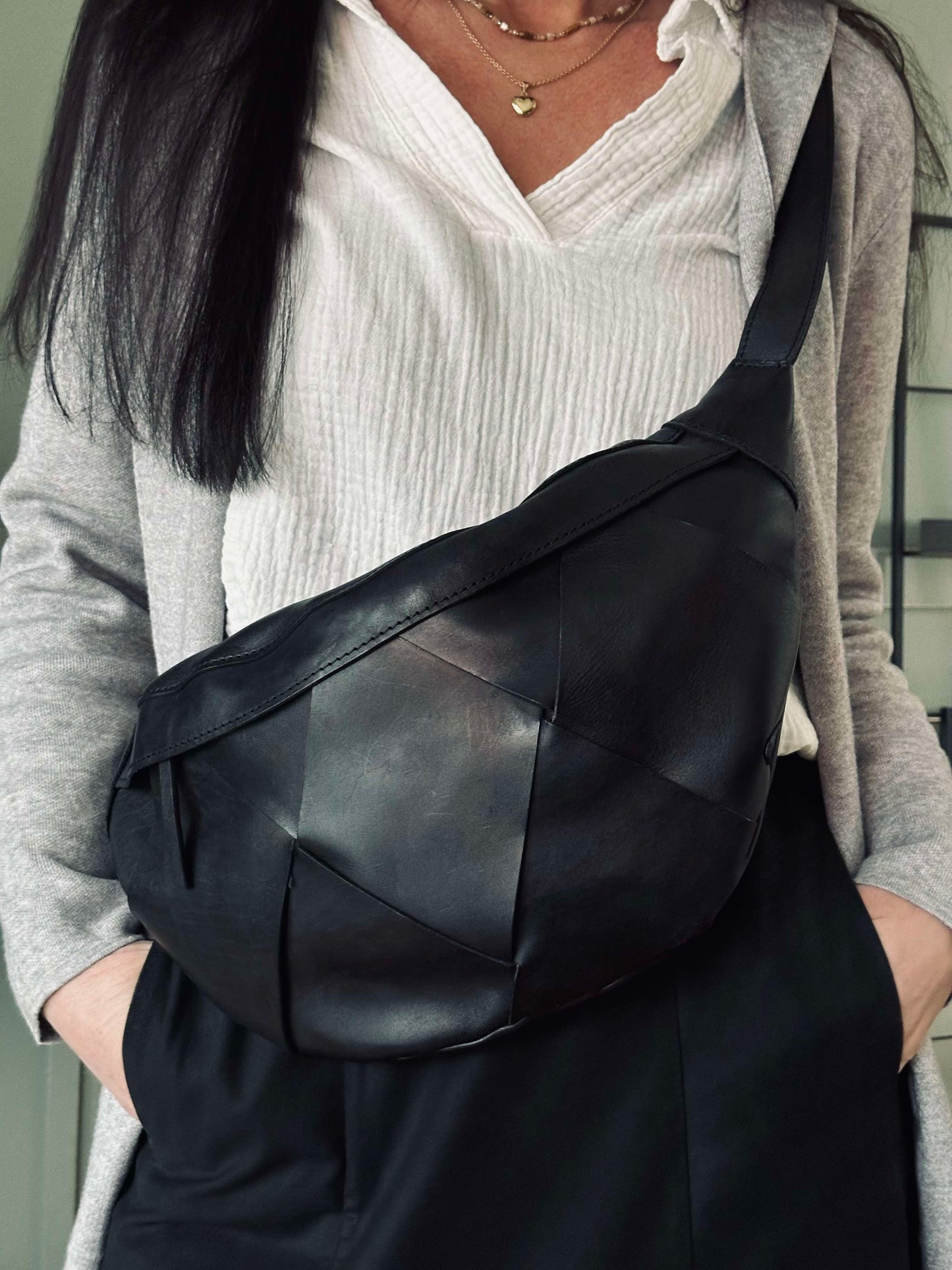 Eksklusiv håndflettet bumbag - Black