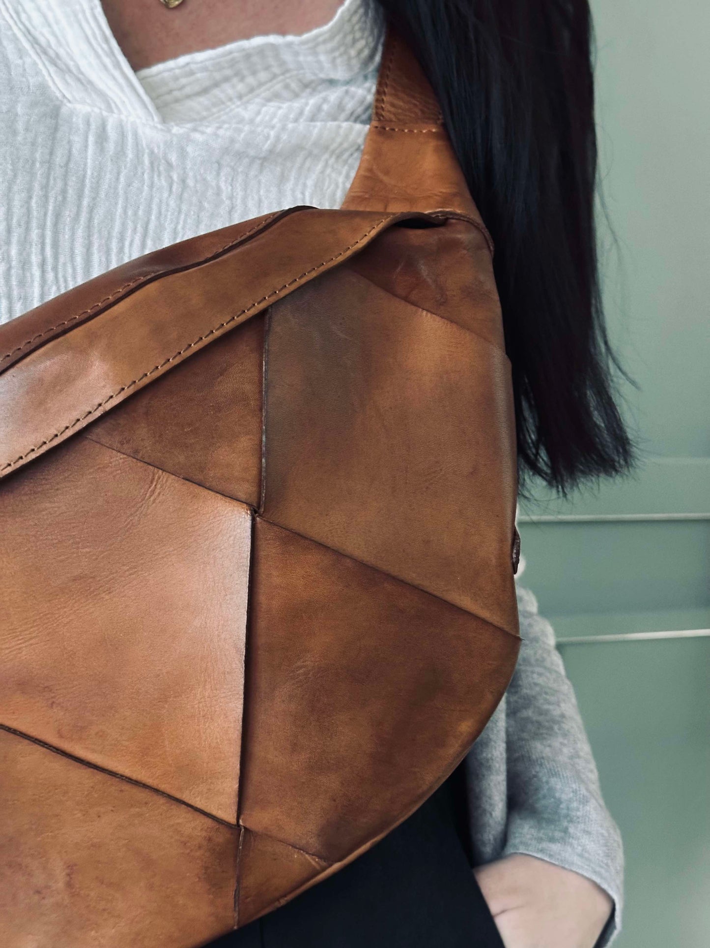Eksklusiv håndflettet bumbag - Cognac