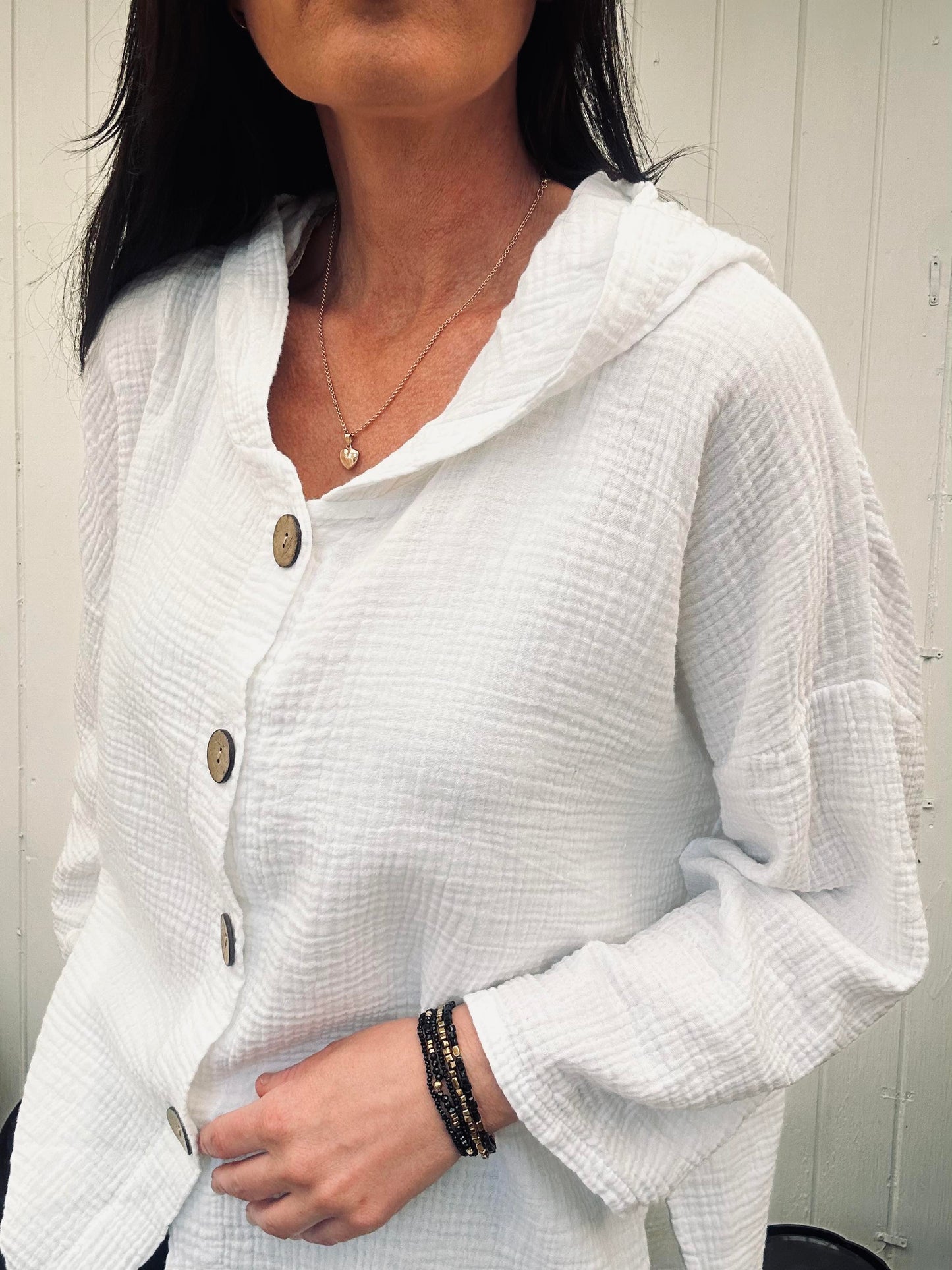 Cardigan i let vaflet bomuld - White