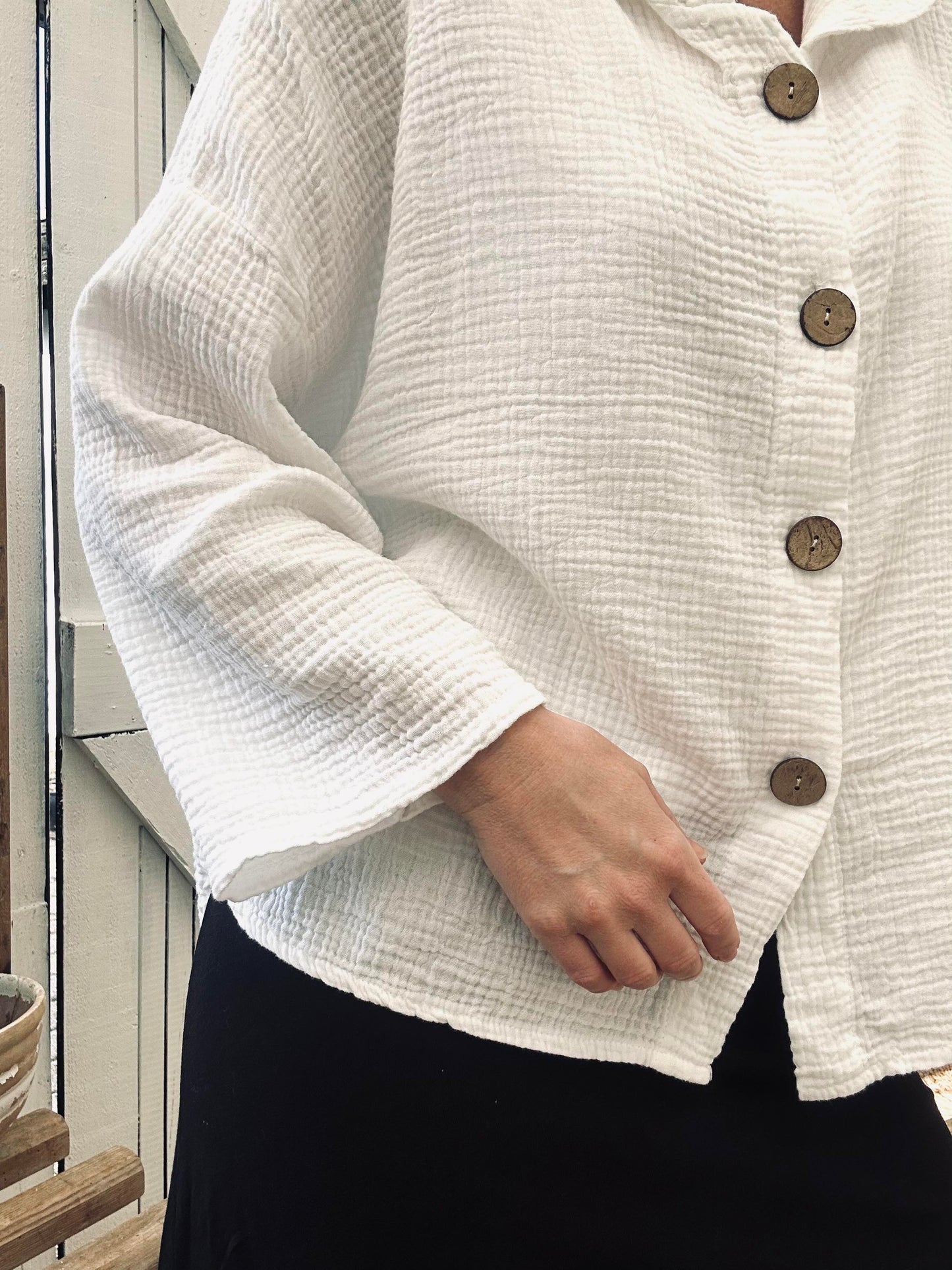 Cardigan i let vaflet bomuld - White