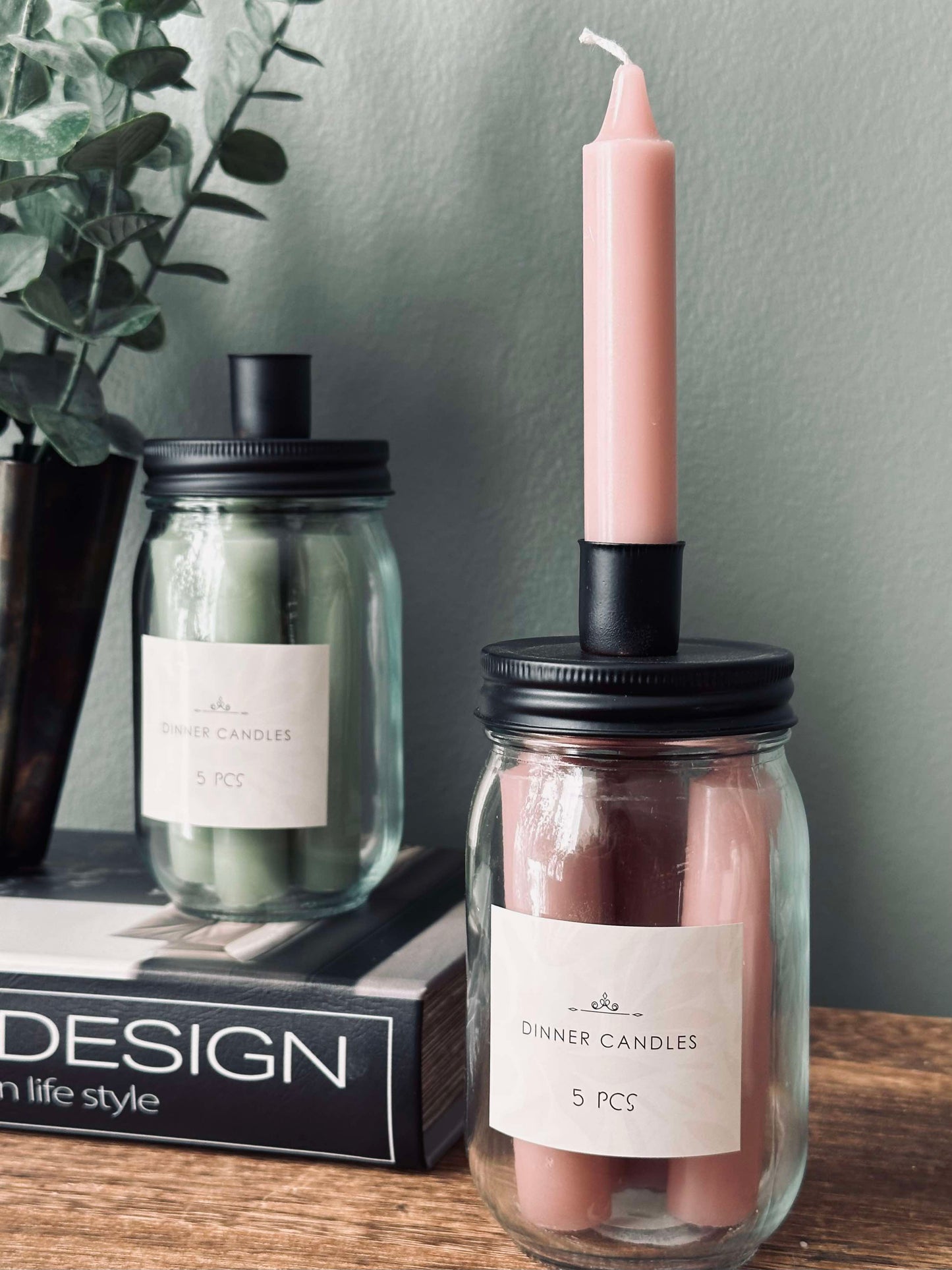 Sterinlys med lysestage - Rosa