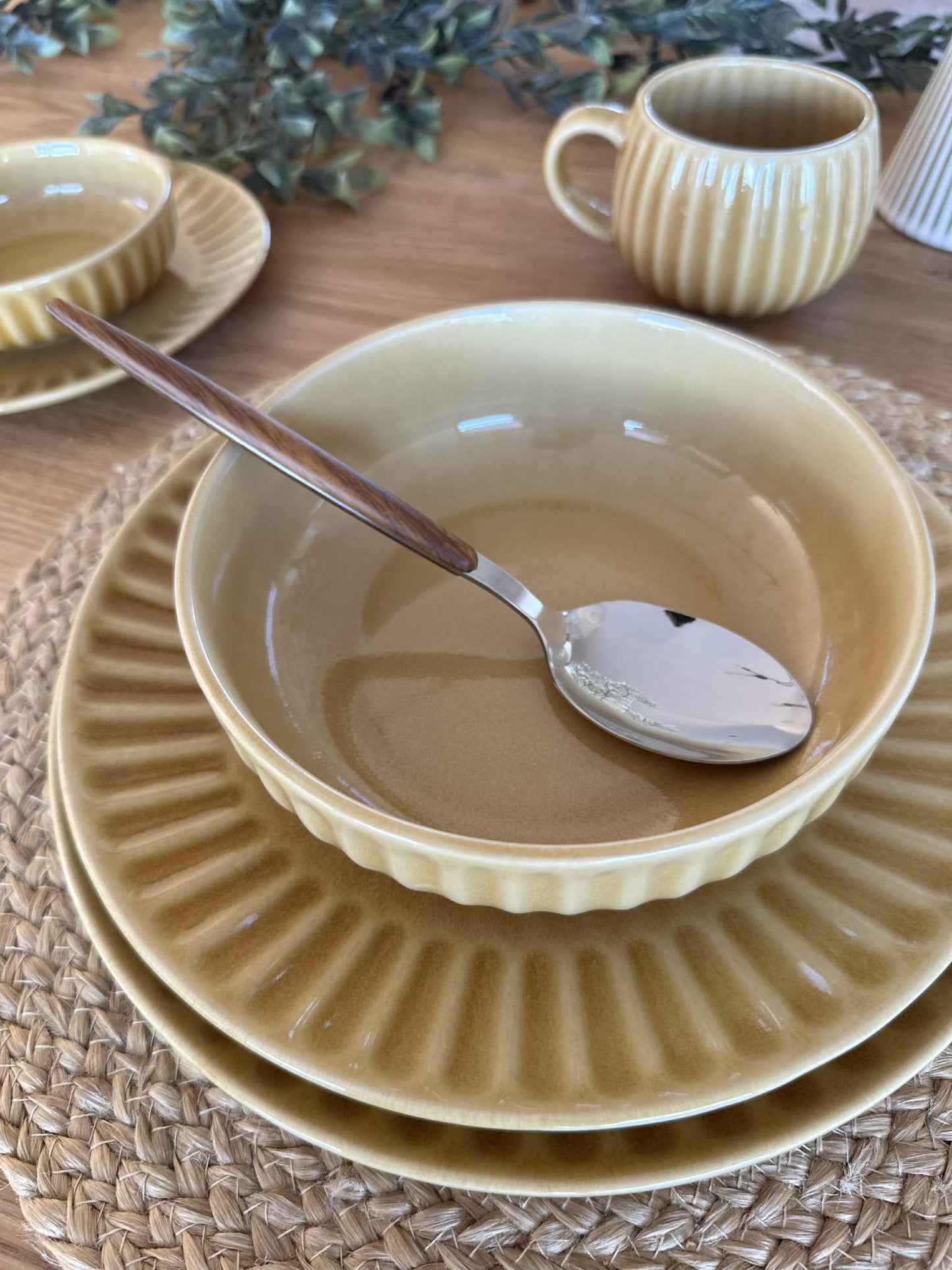 Skål VIGA strib stentøj - Sennep flere størrelser