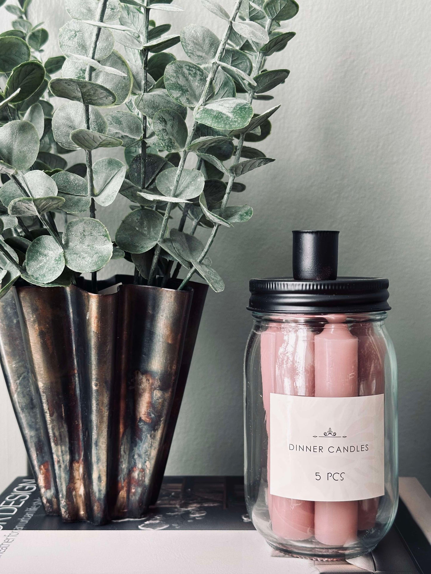 Sterinlys med lysestage - Rosa