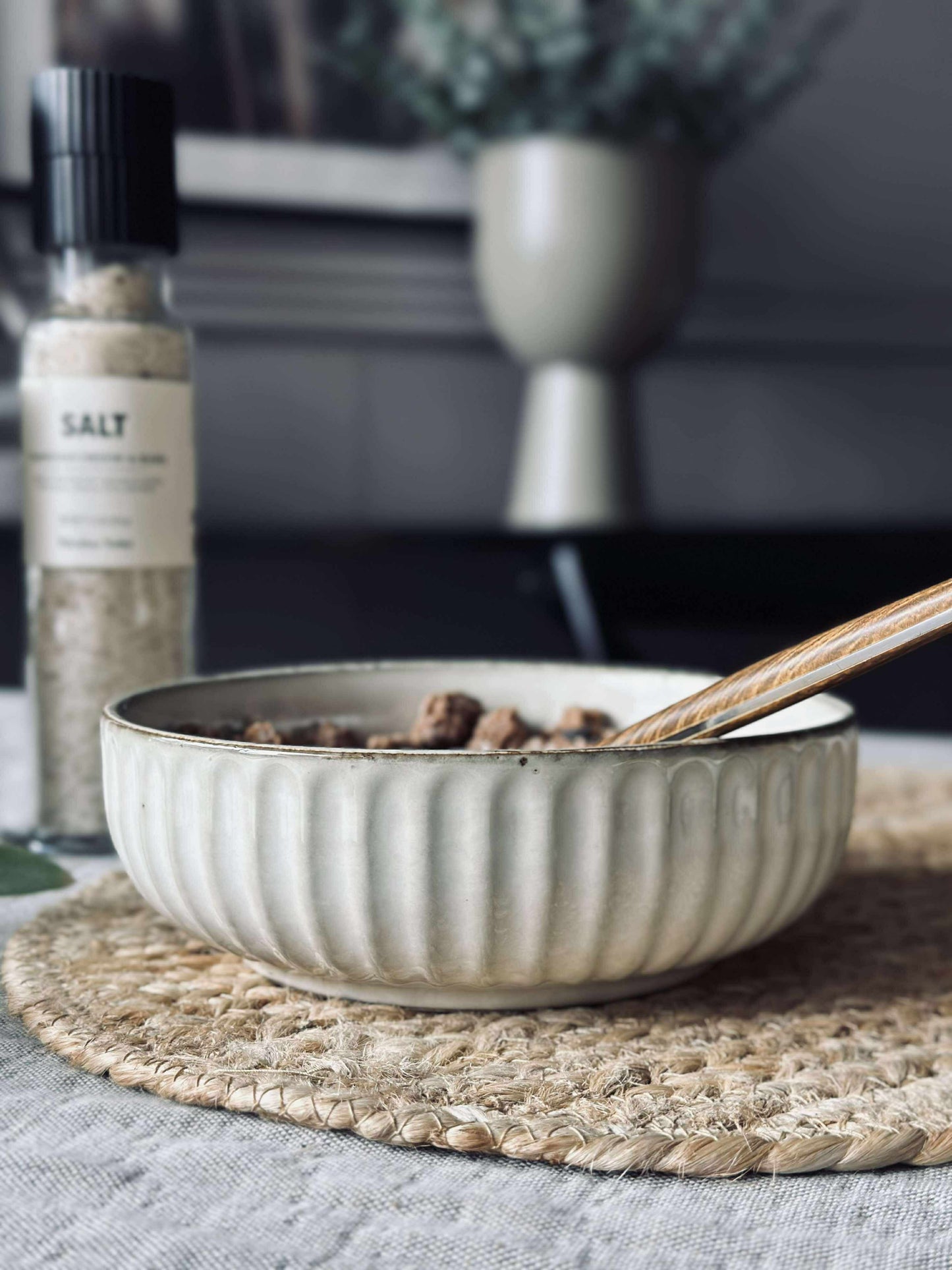 Skål VIGA strib stentøj - Sand 16cm