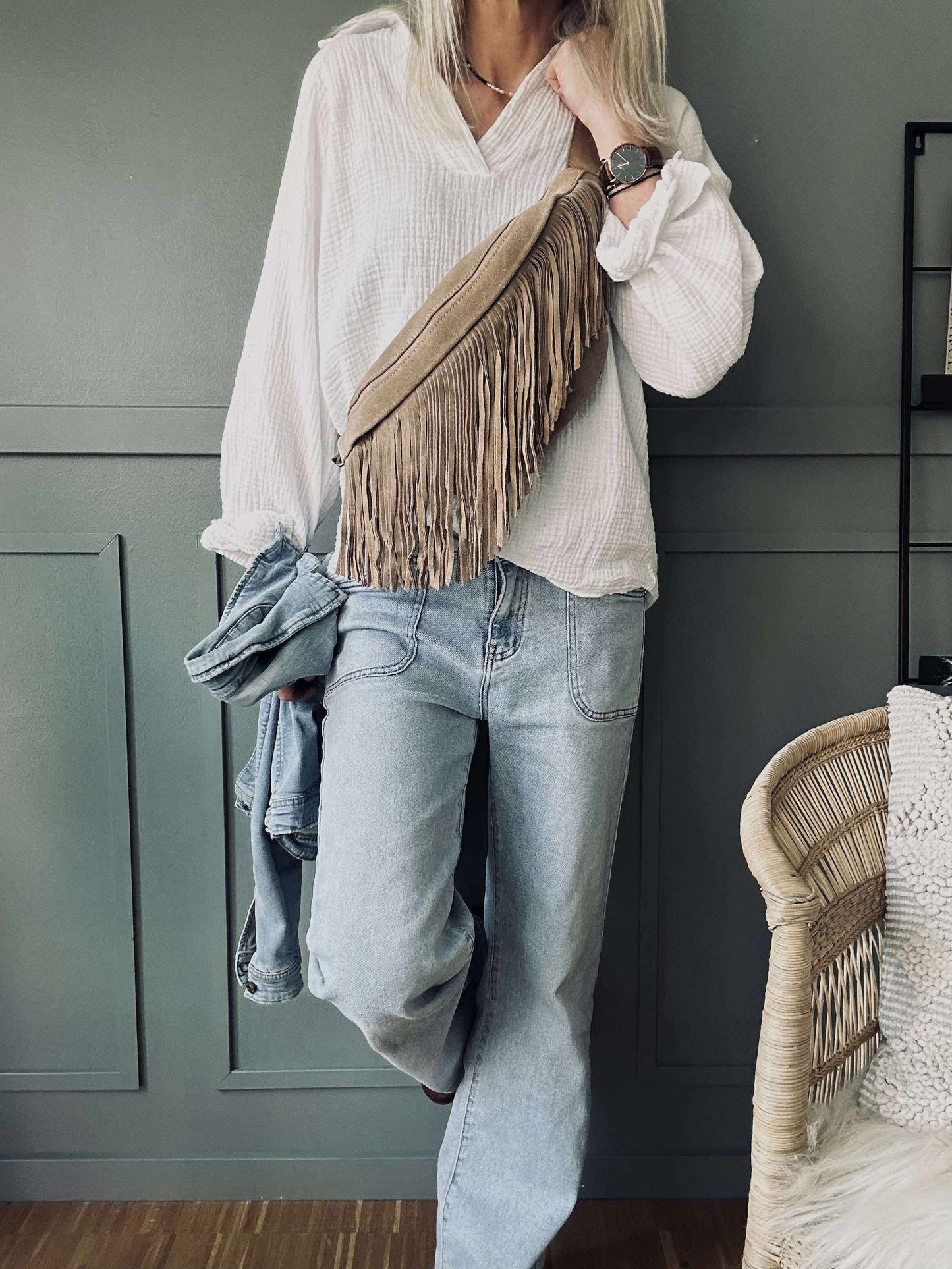 Bumbag med frynser - Sand