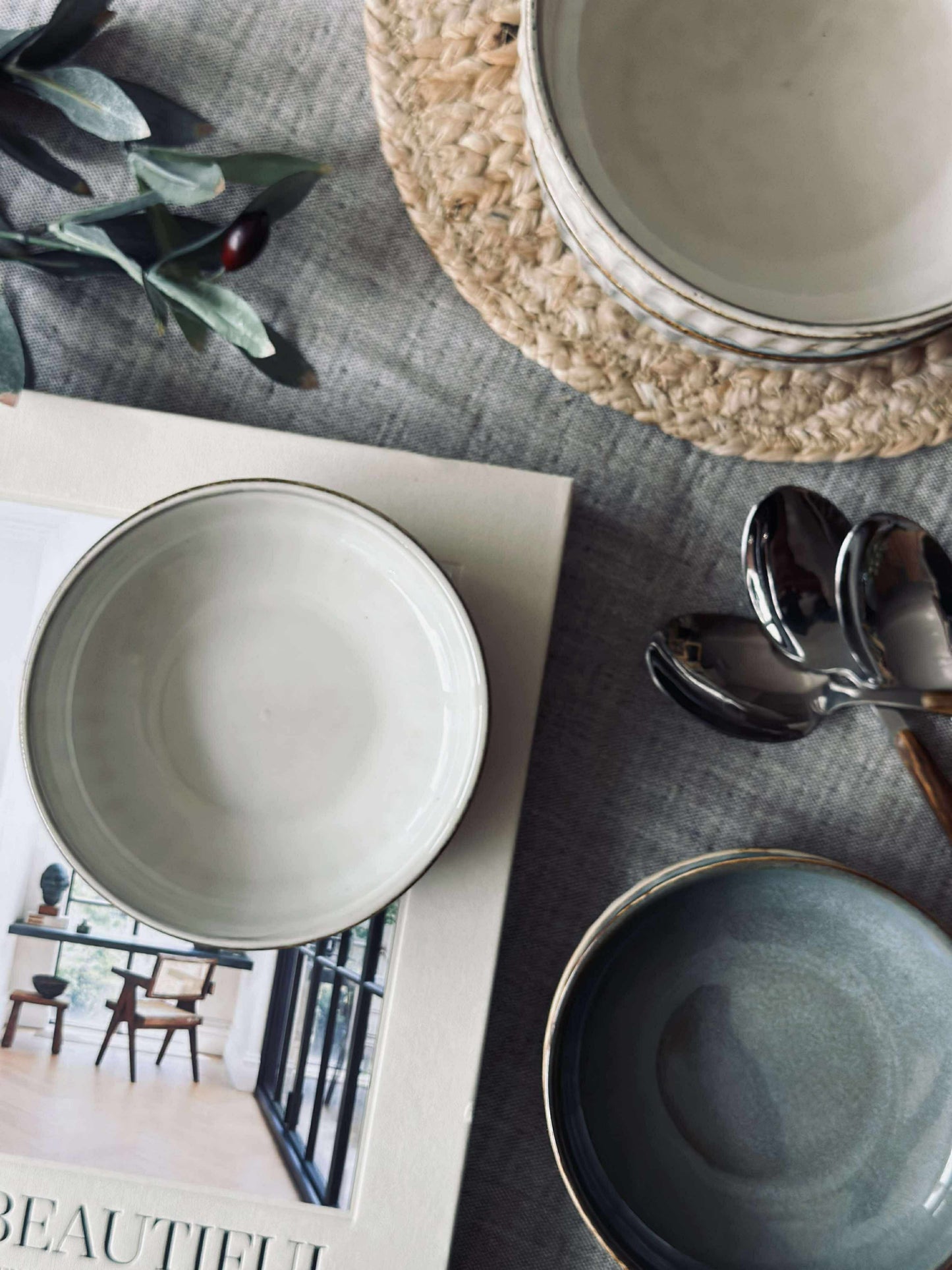 Skål VIGA strib stentøj - Sand flere størrelser