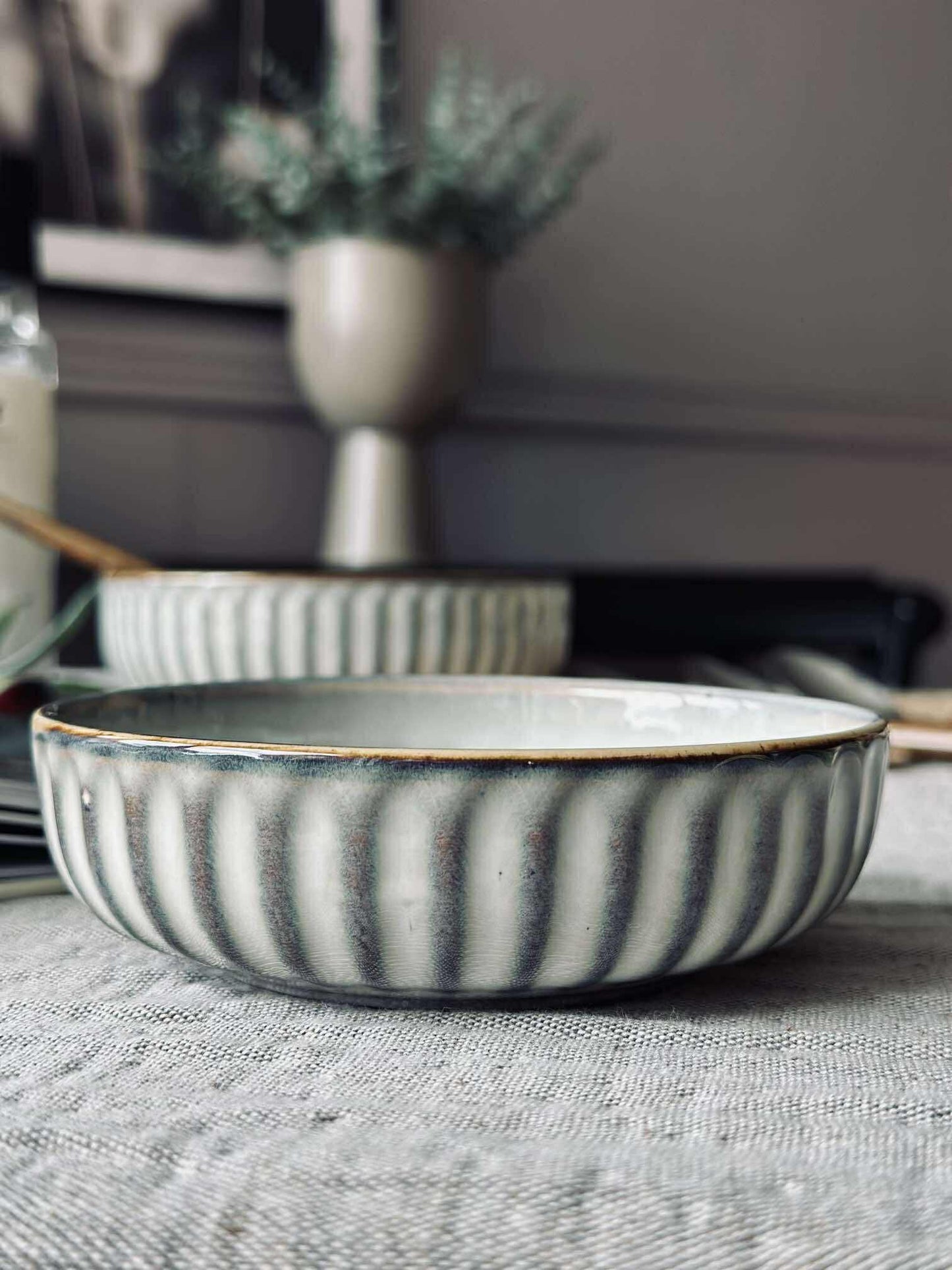 Skål VIGA strib stentøj - Grå