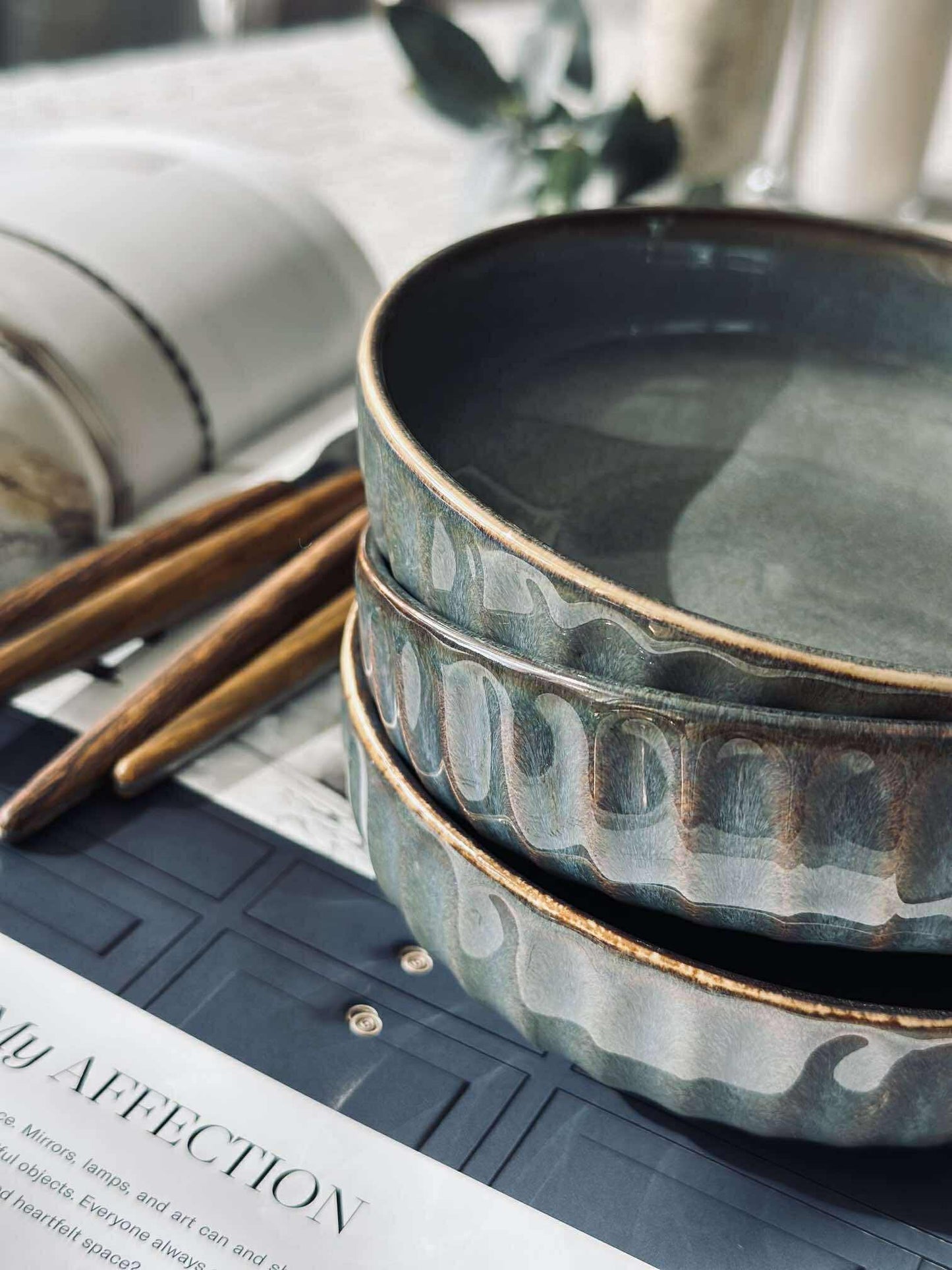 Skål VIGA strib stentøj - Grå / brun