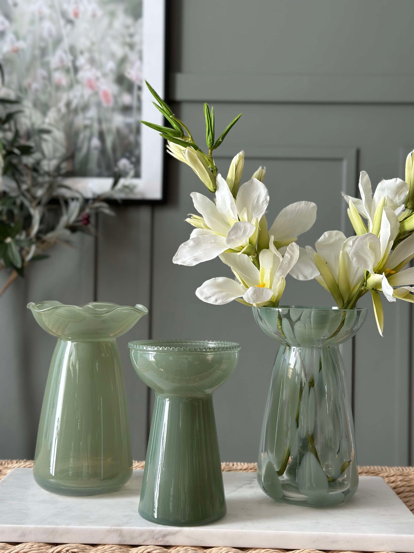 Hyacintvase m. Blomsterkant - Grøn