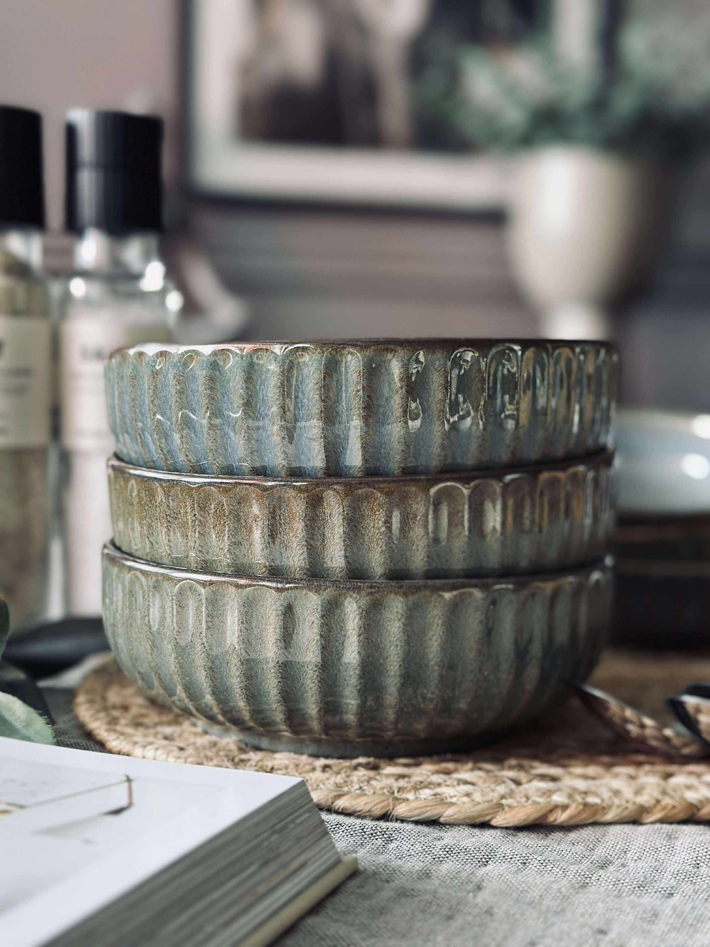 Skål VIGA strib stentøj - Grå / brun 16cm