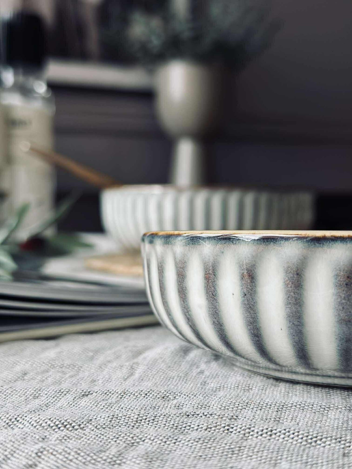 Skål VIGA strib stentøj - Grå