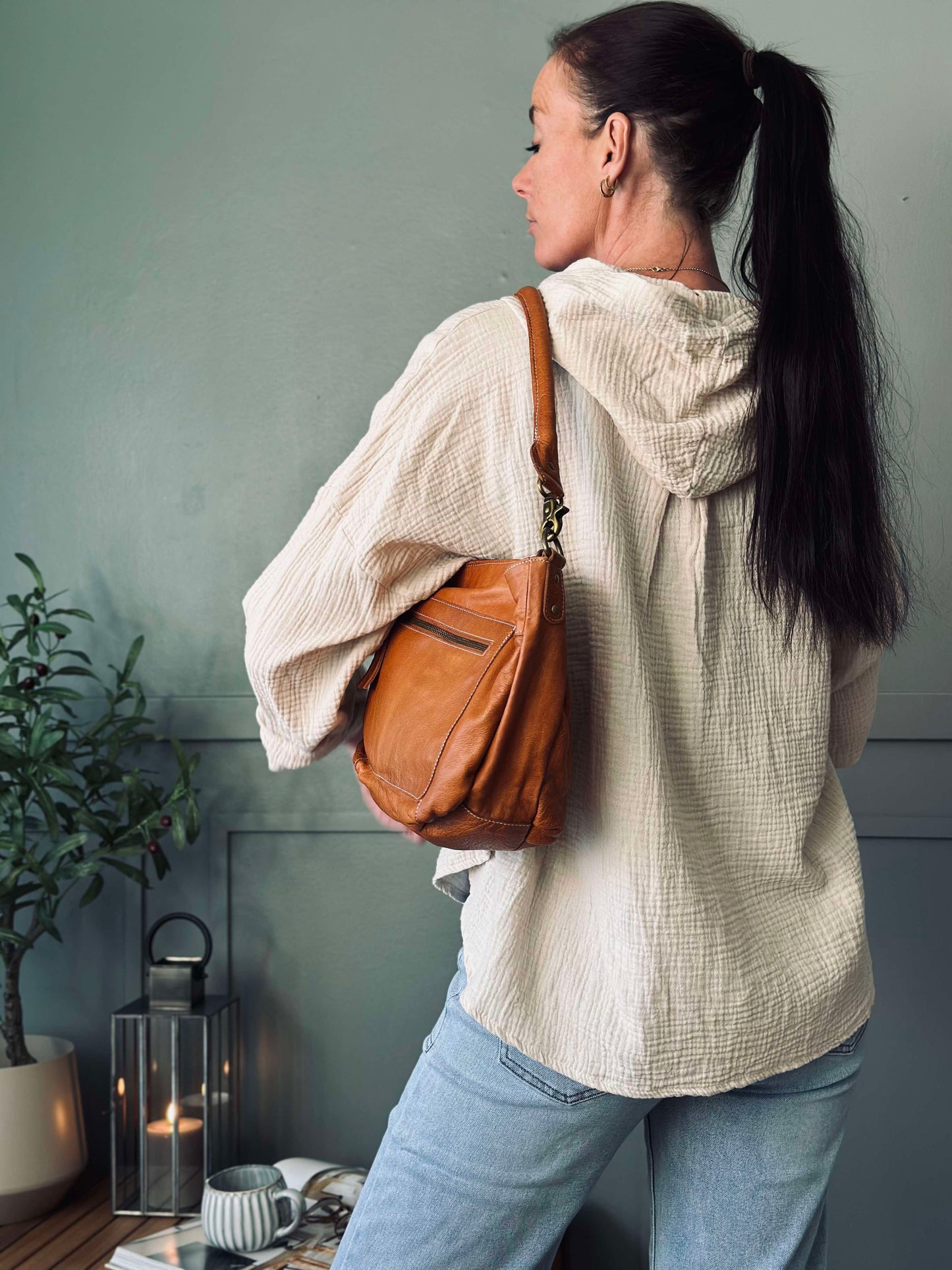 Cardigan i let vaflet bomuld - Creme