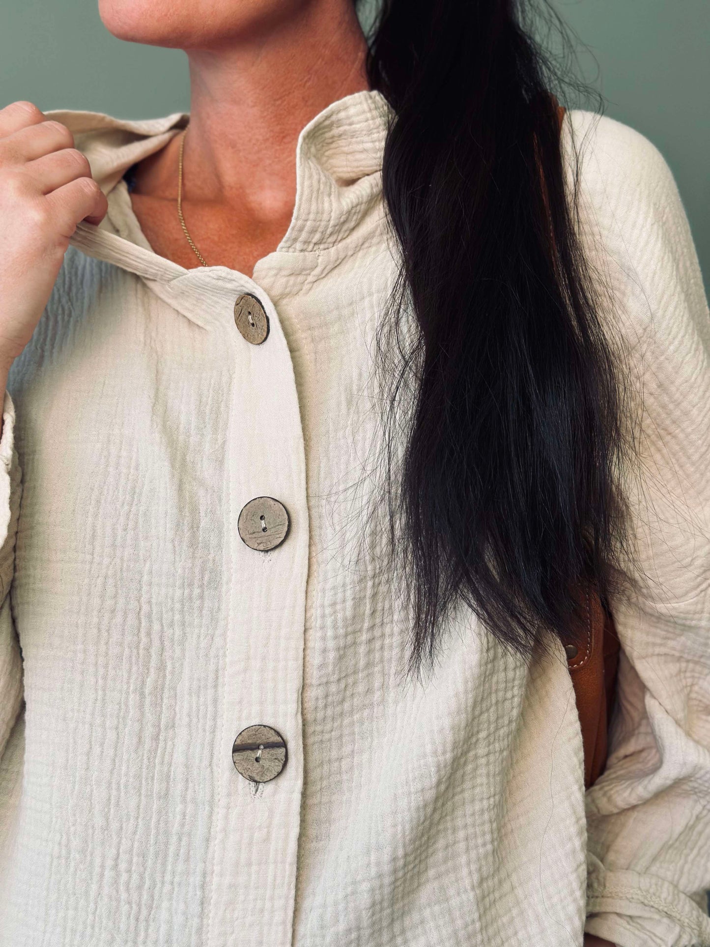 Cardigan i let vaflet bomuld - Creme