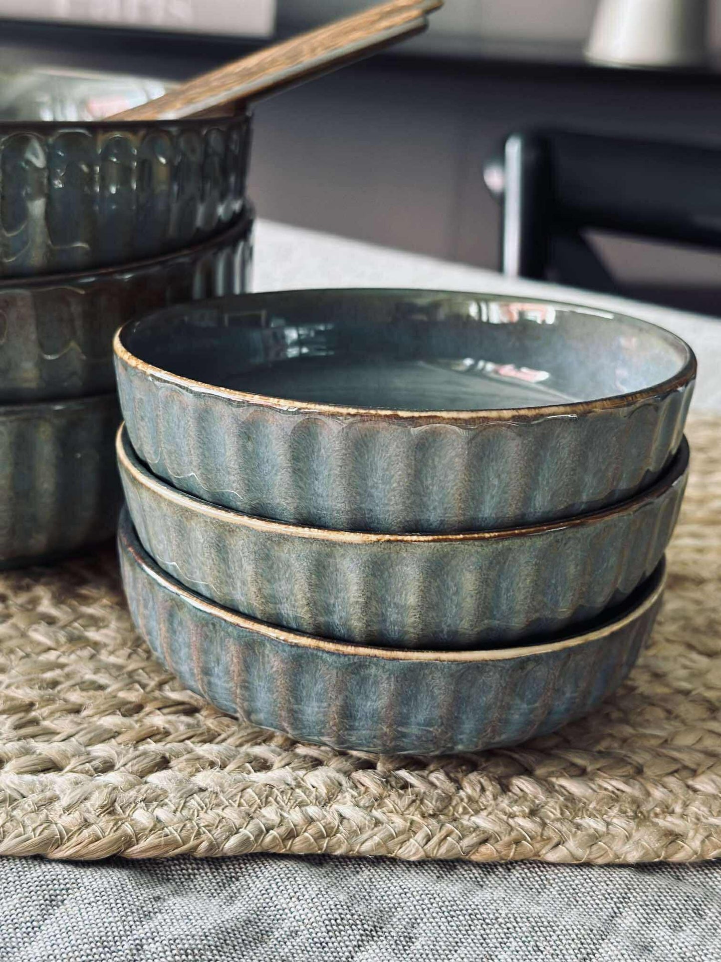 Skål VIGA strib stentøj - Grå / brun