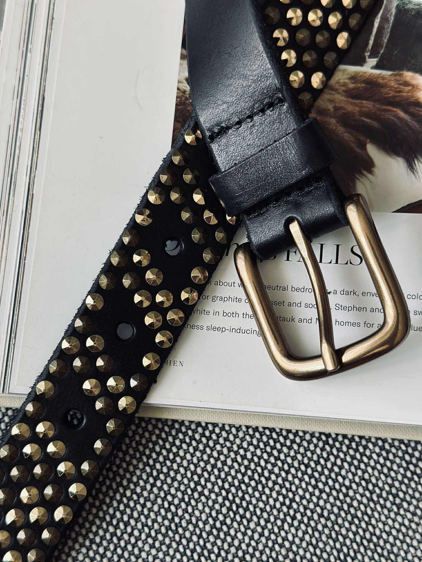 Jeans bælte med nitter - Black / gold