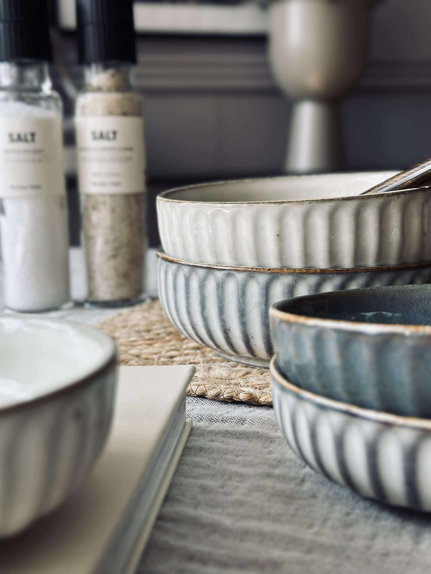 Skål VIGA strib stentøj - Sand 16cm