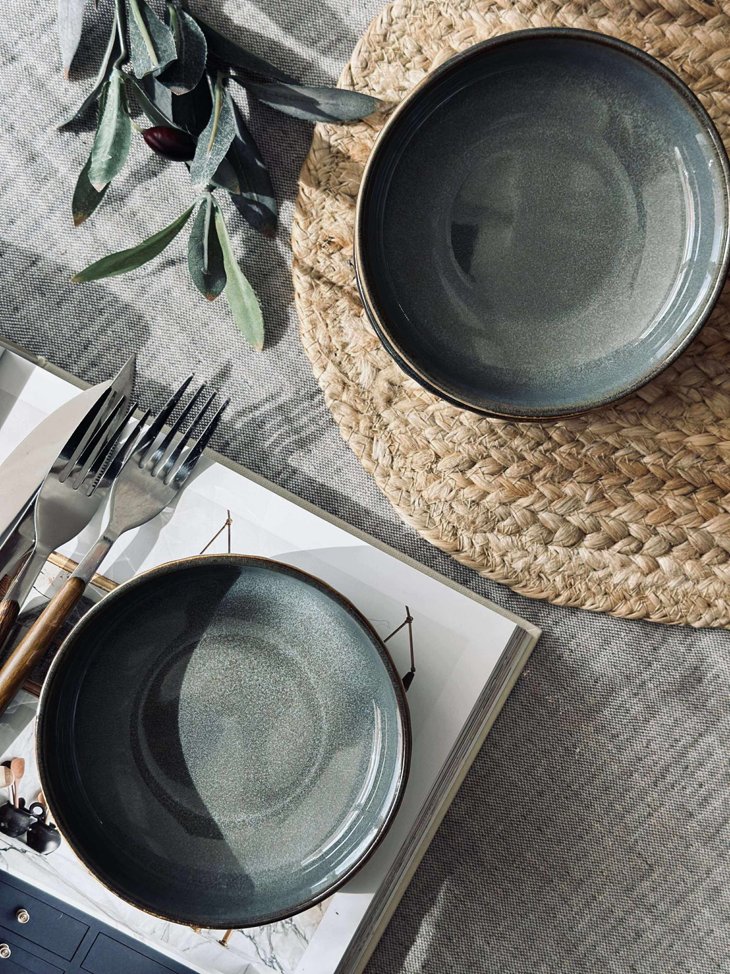 Skål VIGA strib stentøj - Grå / brun