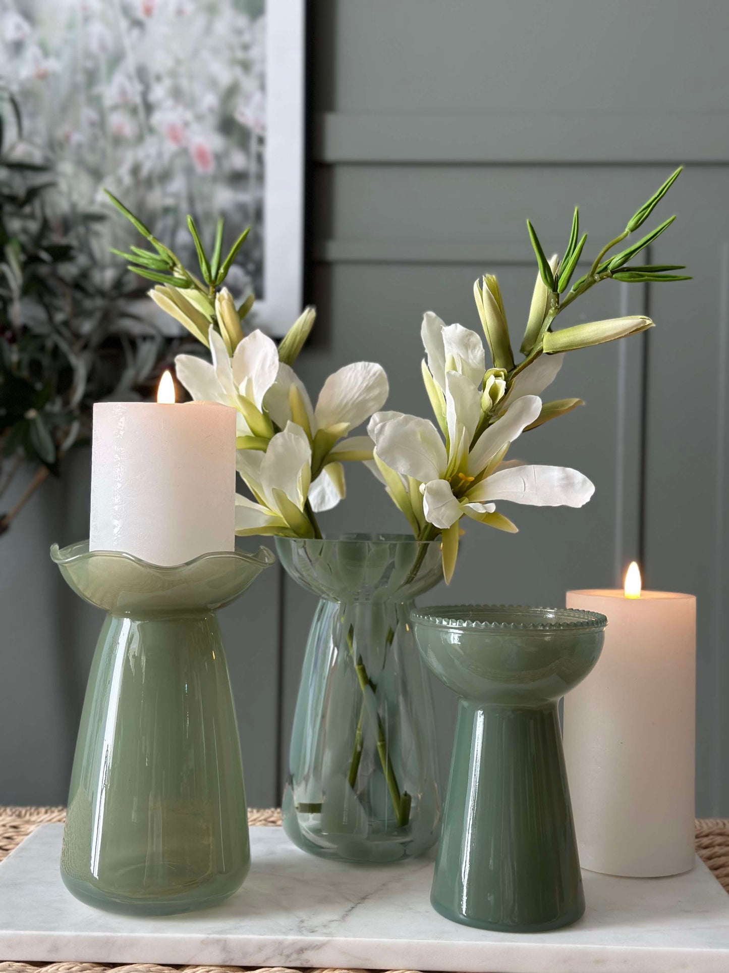 Hyacintvase m. Blomsterkant - Grøn