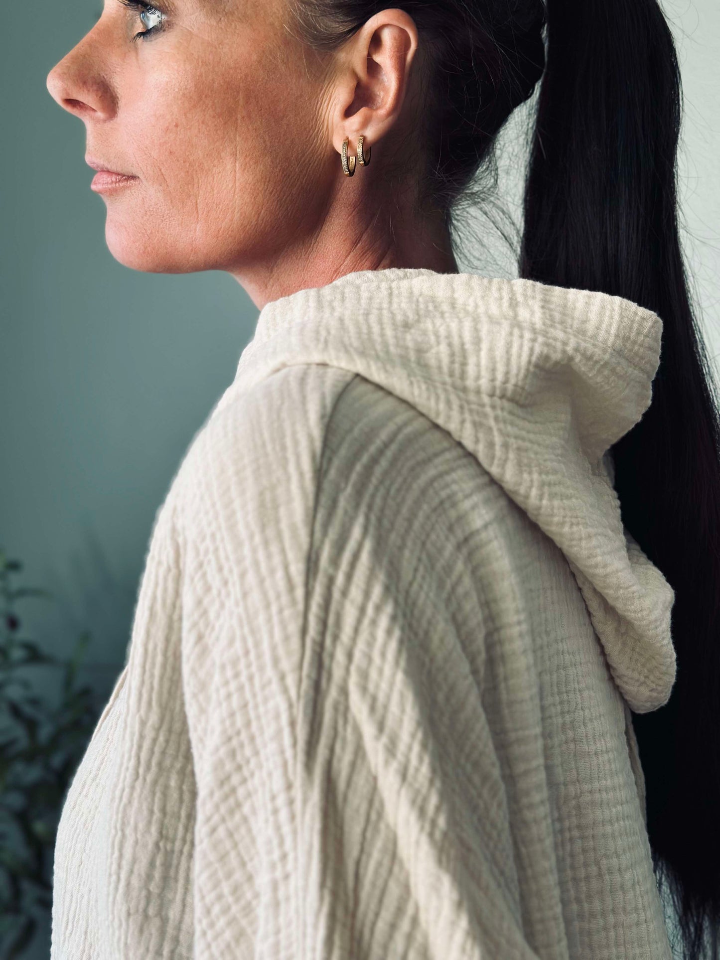 Cardigan i let vaflet bomuld - Creme