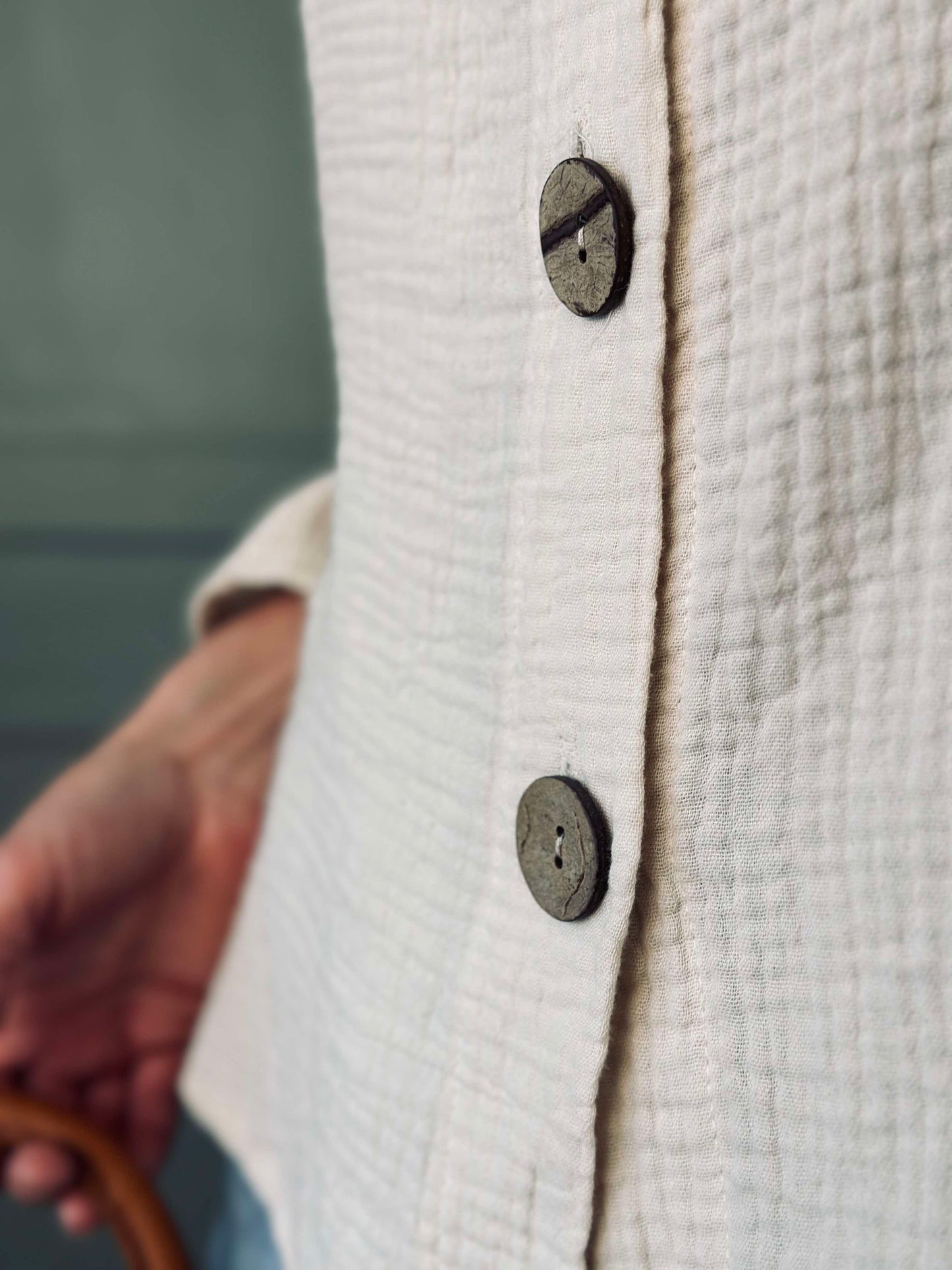 Cardigan i let vaflet bomuld - Creme