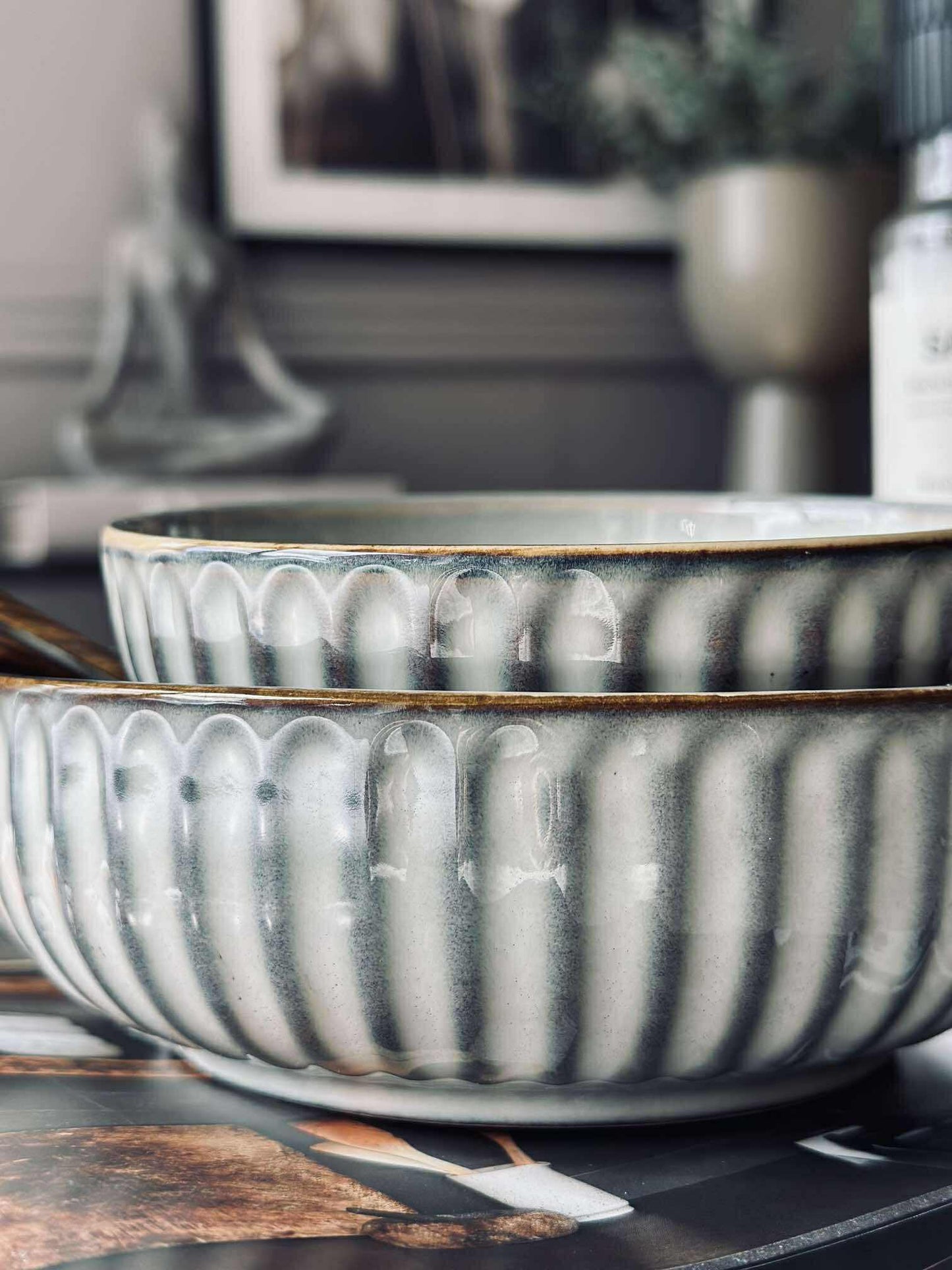 Skål VIGA strib stentøj - Grå